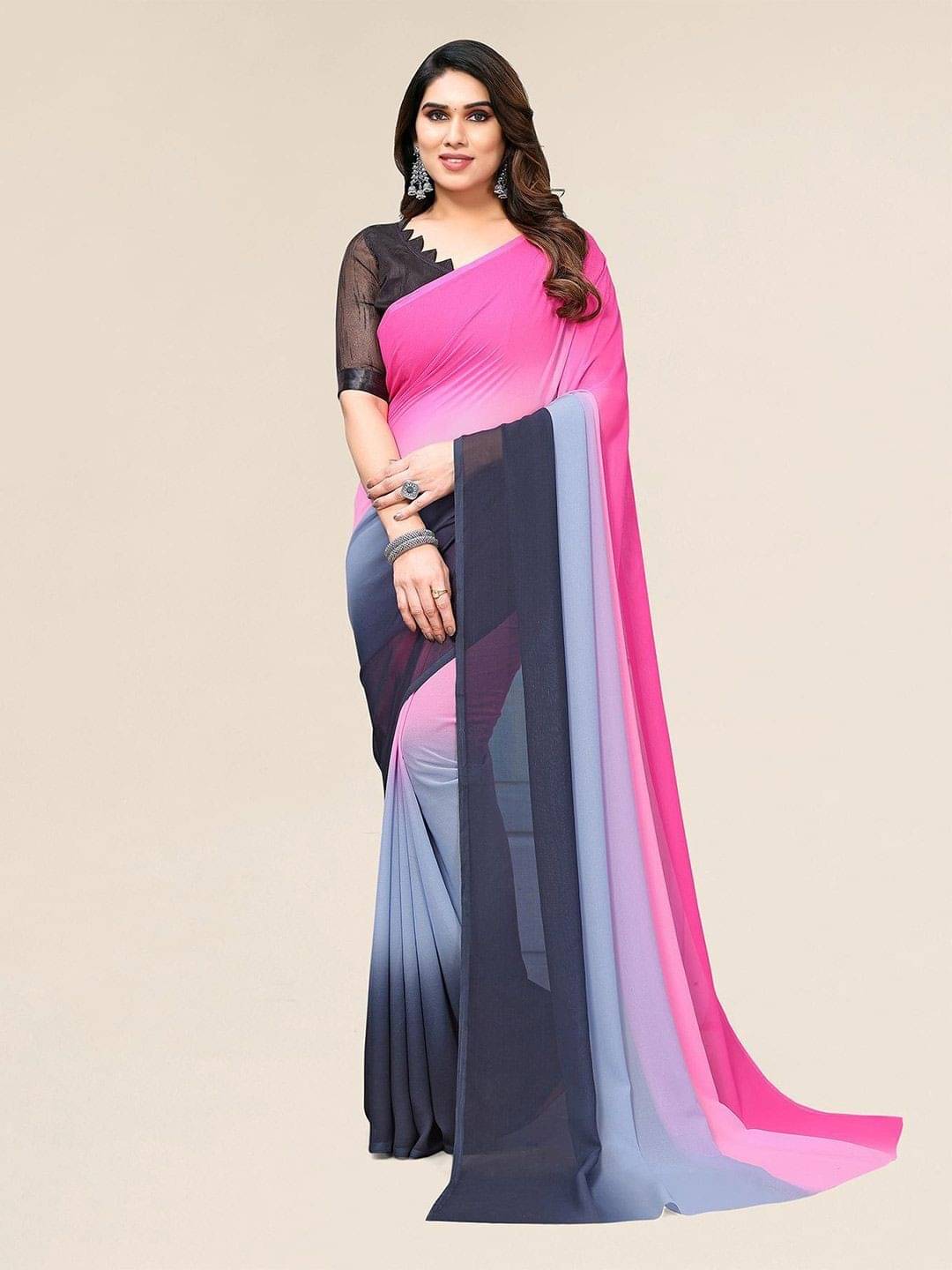 ANAND SAREES Georgette Printed Saree With Unstitched Blouse Piece ( Pink ) ANAND SAREES Georgette Printed Saree With Unstitched Blouse Piece ( Pink )