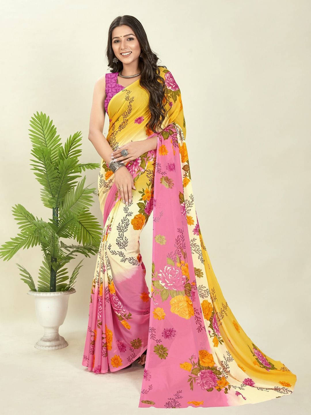     			ANAND SAREES Georgette Printed Saree With Unstitched Blouse Piece ( Pink )