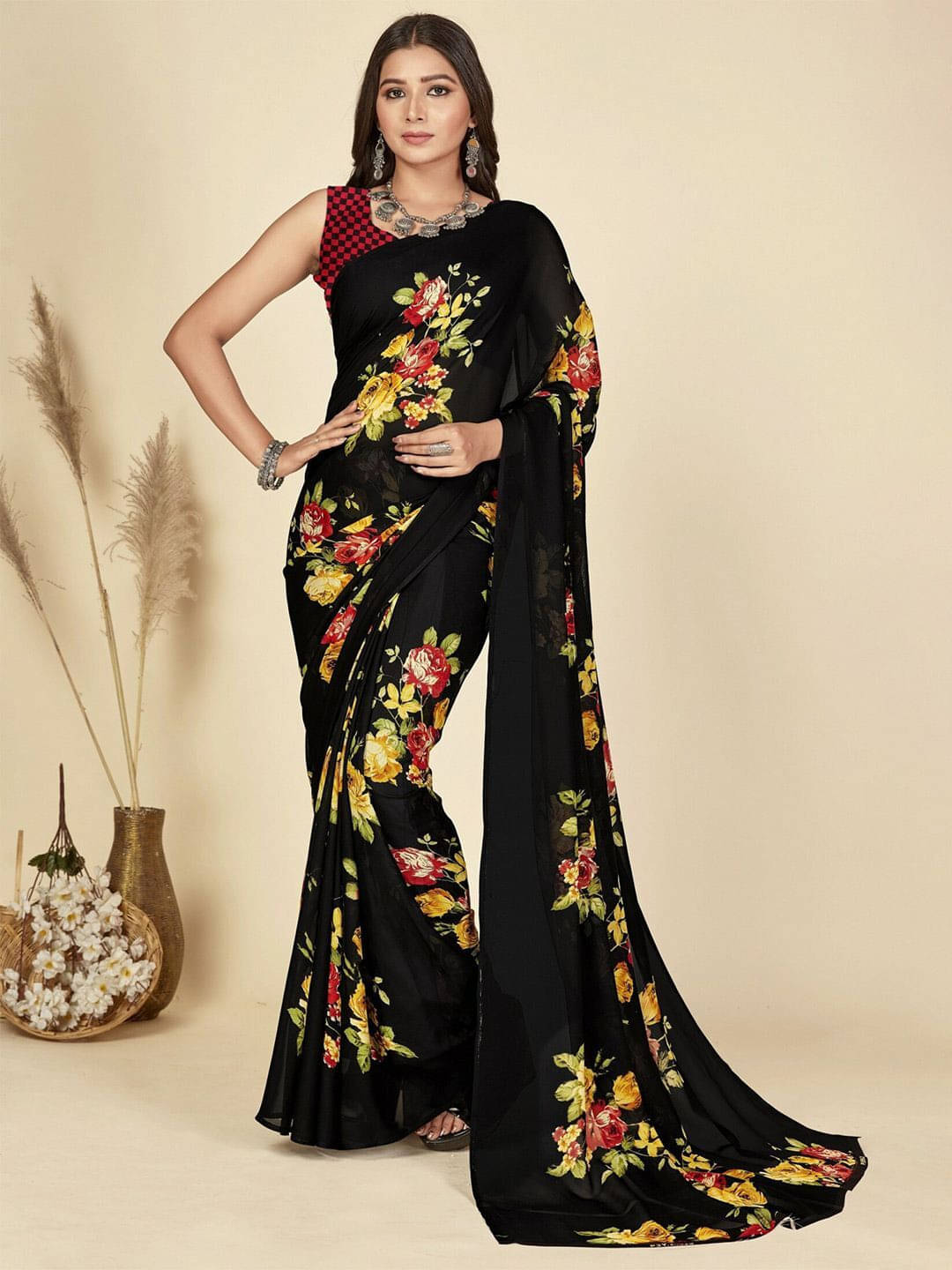     			ANAND SAREES Georgette Printed Saree With Unstitched Blouse Piece ( Black )