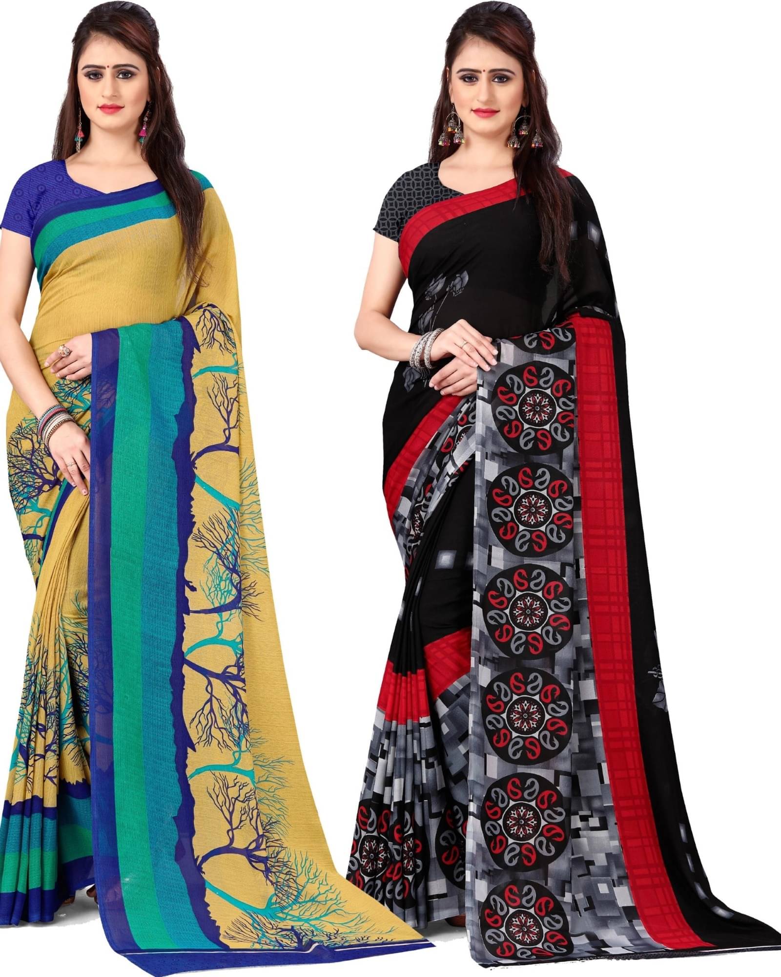 ANAND SAREES Georgette Printed Saree With Unstitched Blouse Piece ( Multicolor ) ANAND SAREES Georgette Printed Saree With Unstitched Blouse Piece ( Multicolor )