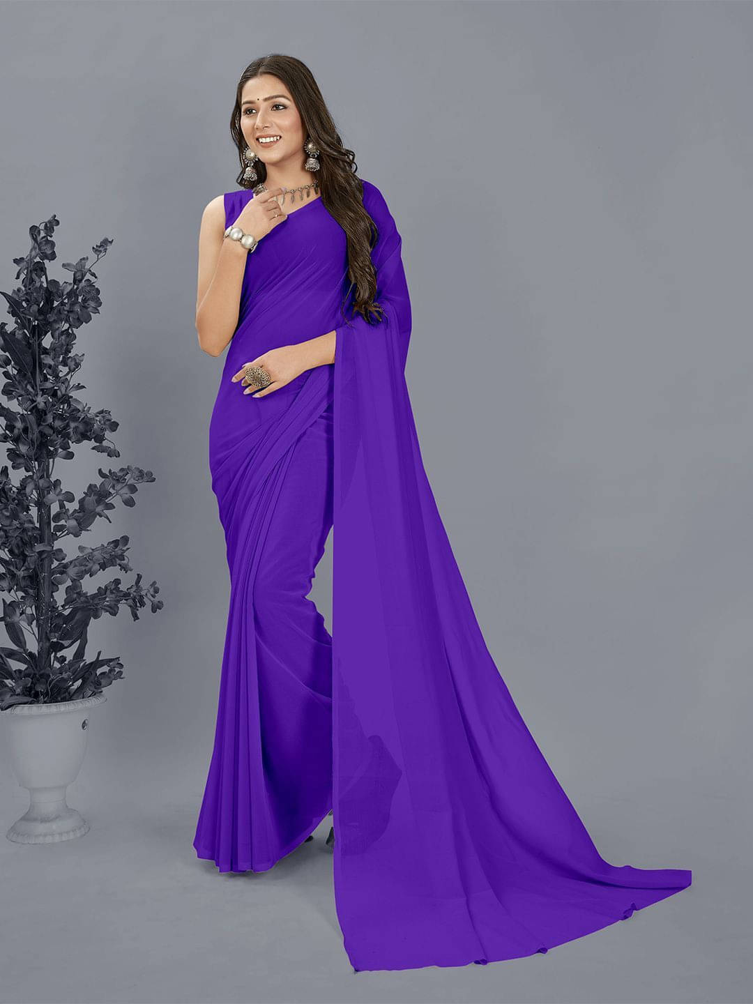 ANAND SAREES Georgette Printed Saree With Unstitched Blouse Piece ( Purple ) ANAND SAREES Georgette Printed Saree With Unstitched Blouse Piece ( Purple )