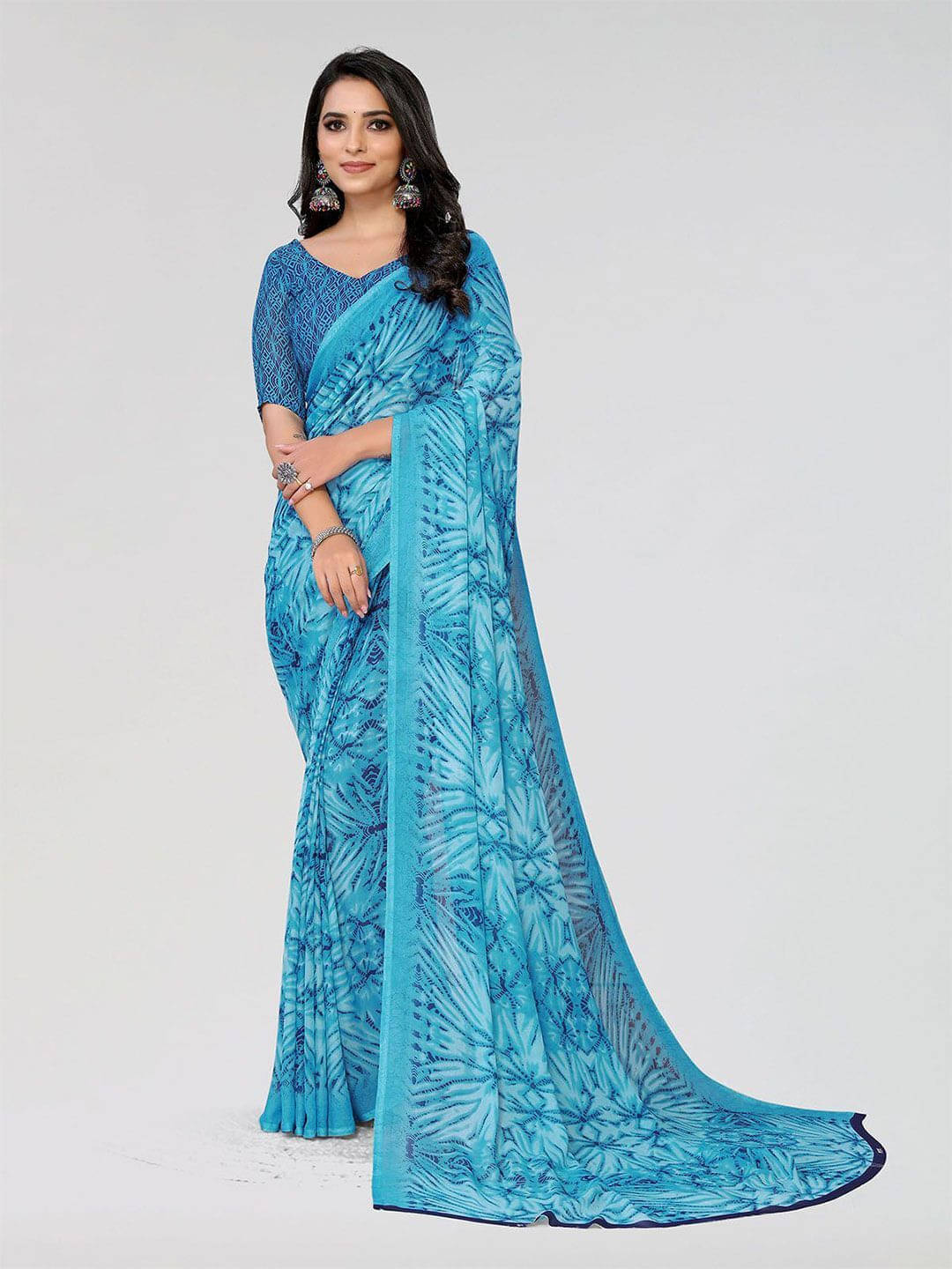     			ANAND SAREES Georgette Printed Saree With Unstitched Blouse Piece ( Blue )