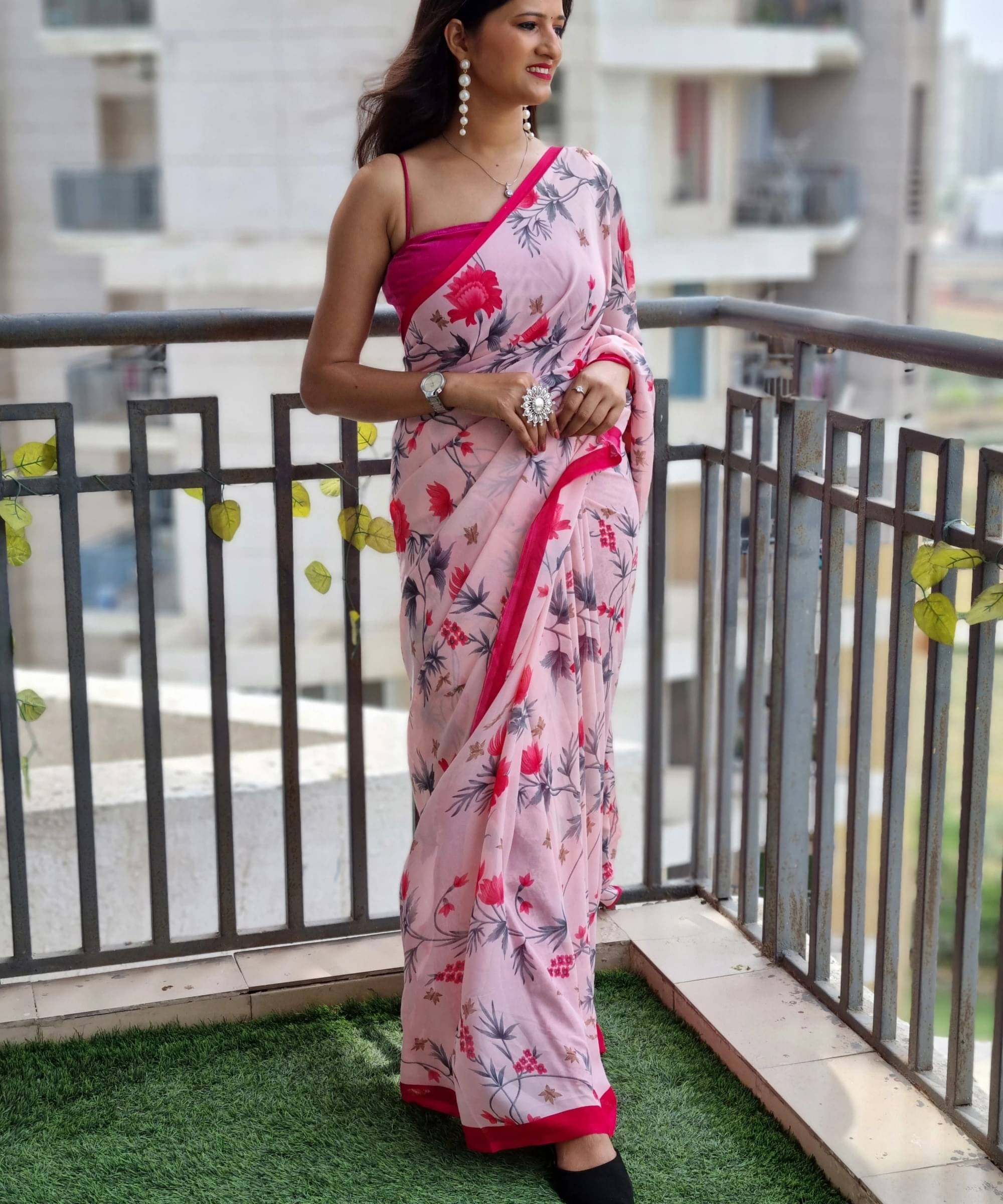     			ANAND SAREES Georgette Printed Saree With Unstitched Blouse Piece ( Pink )