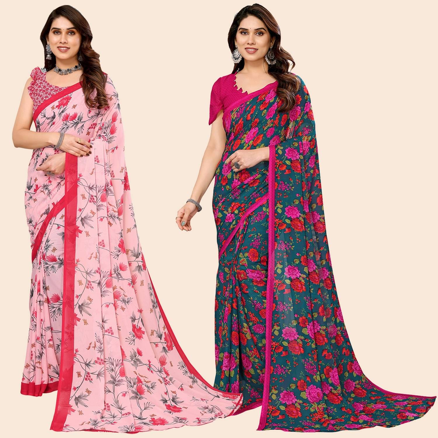     			ANAND SAREES Georgette Printed Saree With Unstitched Blouse Piece ( Multicolor )