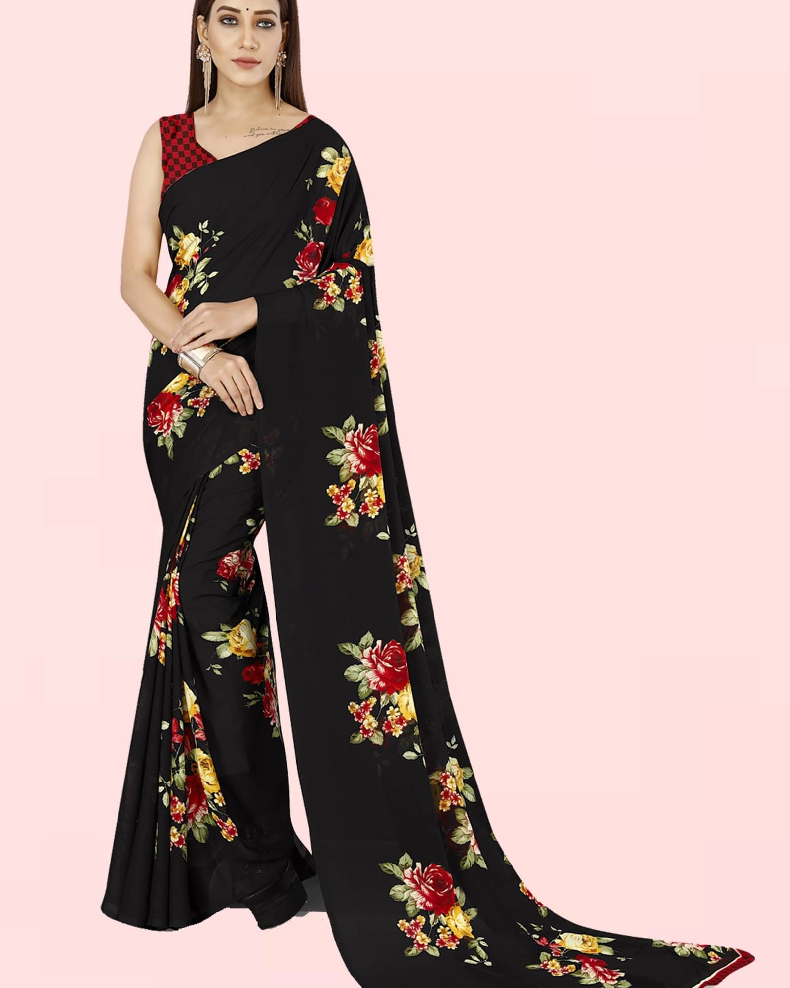     			ANAND SAREES Georgette Printed Saree With Unstitched Blouse Piece ( Black )