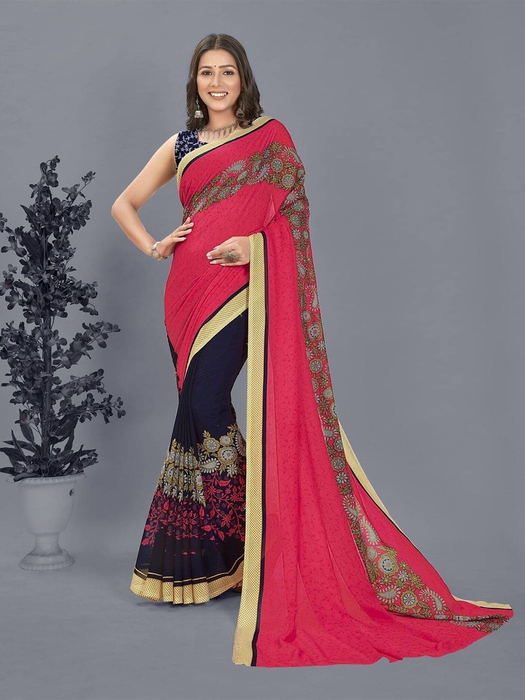     			ANAND SAREES Georgette Printed Saree With Unstitched Blouse Piece ( Blue )