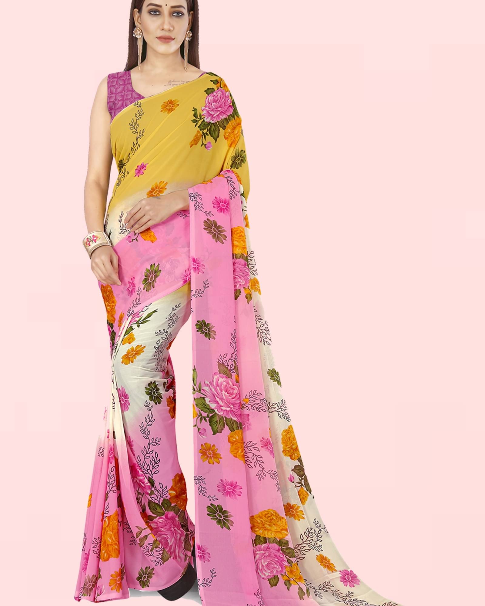     			ANAND SAREES Georgette Printed Saree With Unstitched Blouse Piece ( White )