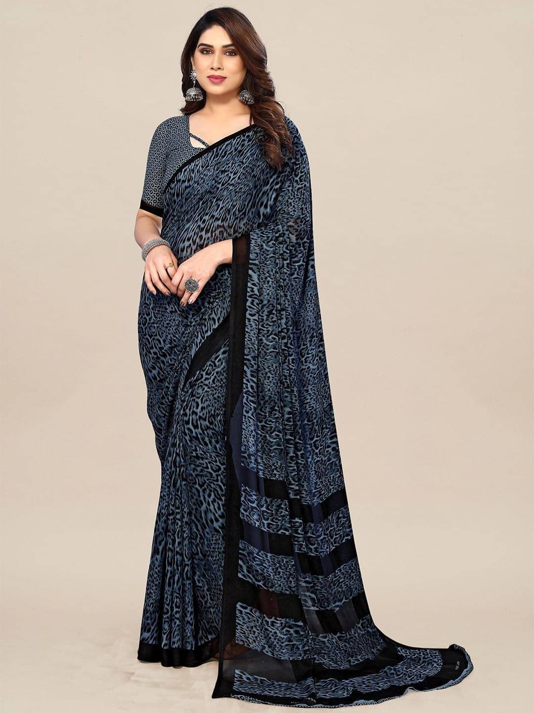     			ANAND SAREES Georgette Printed Saree With Unstitched Blouse Piece ( Blue )
