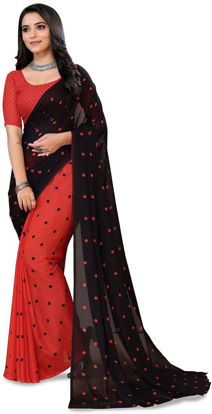    			ANAND SAREES Georgette Printed Saree With Unstitched Blouse Piece ( Red )