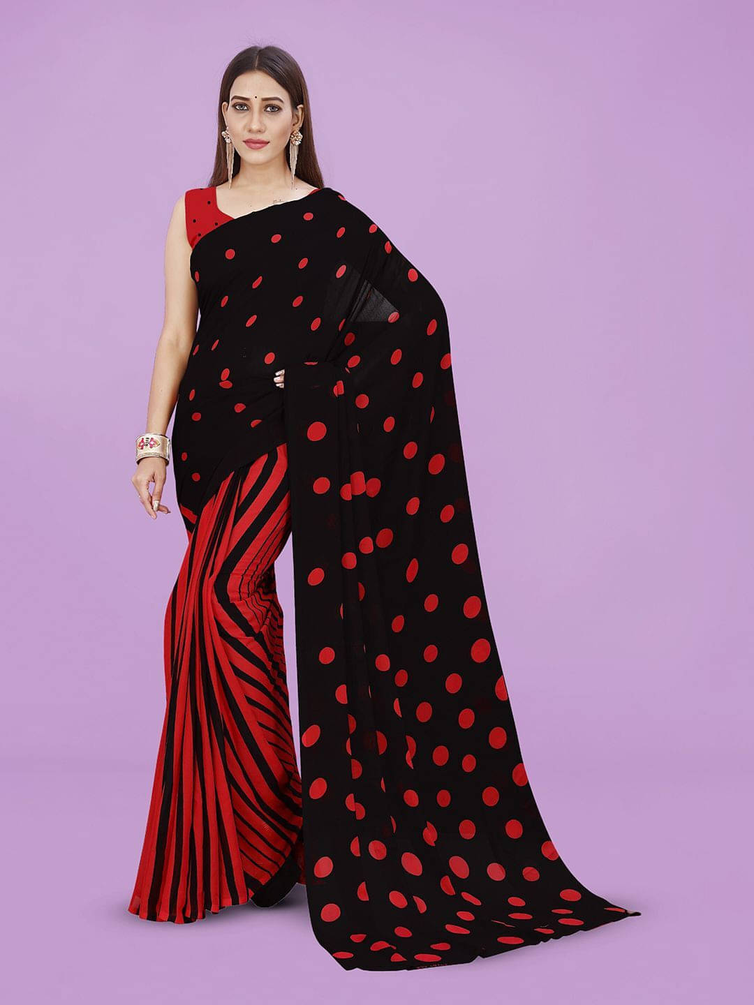 ANAND SAREES Georgette Printed Saree With Unstitched Blouse Piece ( Black ) ANAND SAREES Georgette Printed Saree With Unstitched Blouse Piece ( Black )
