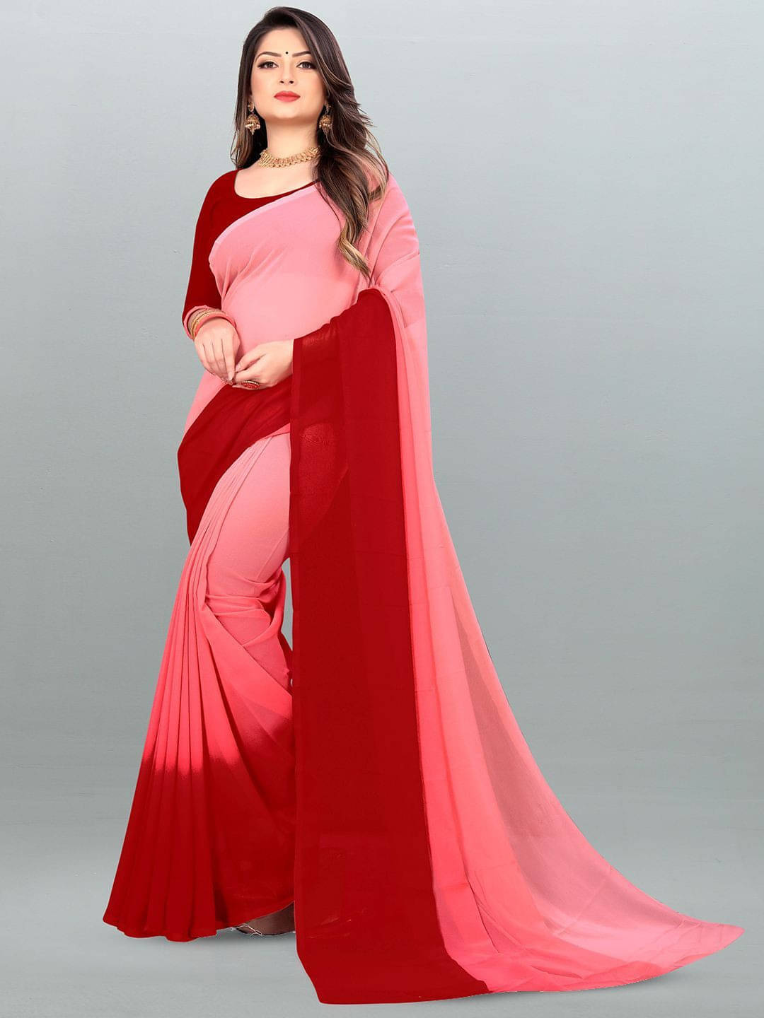ANAND SAREES Georgette Printed Saree With Unstitched Blouse Piece ( Red ) ANAND SAREES Georgette Printed Saree With Unstitched Blouse Piece ( Red )