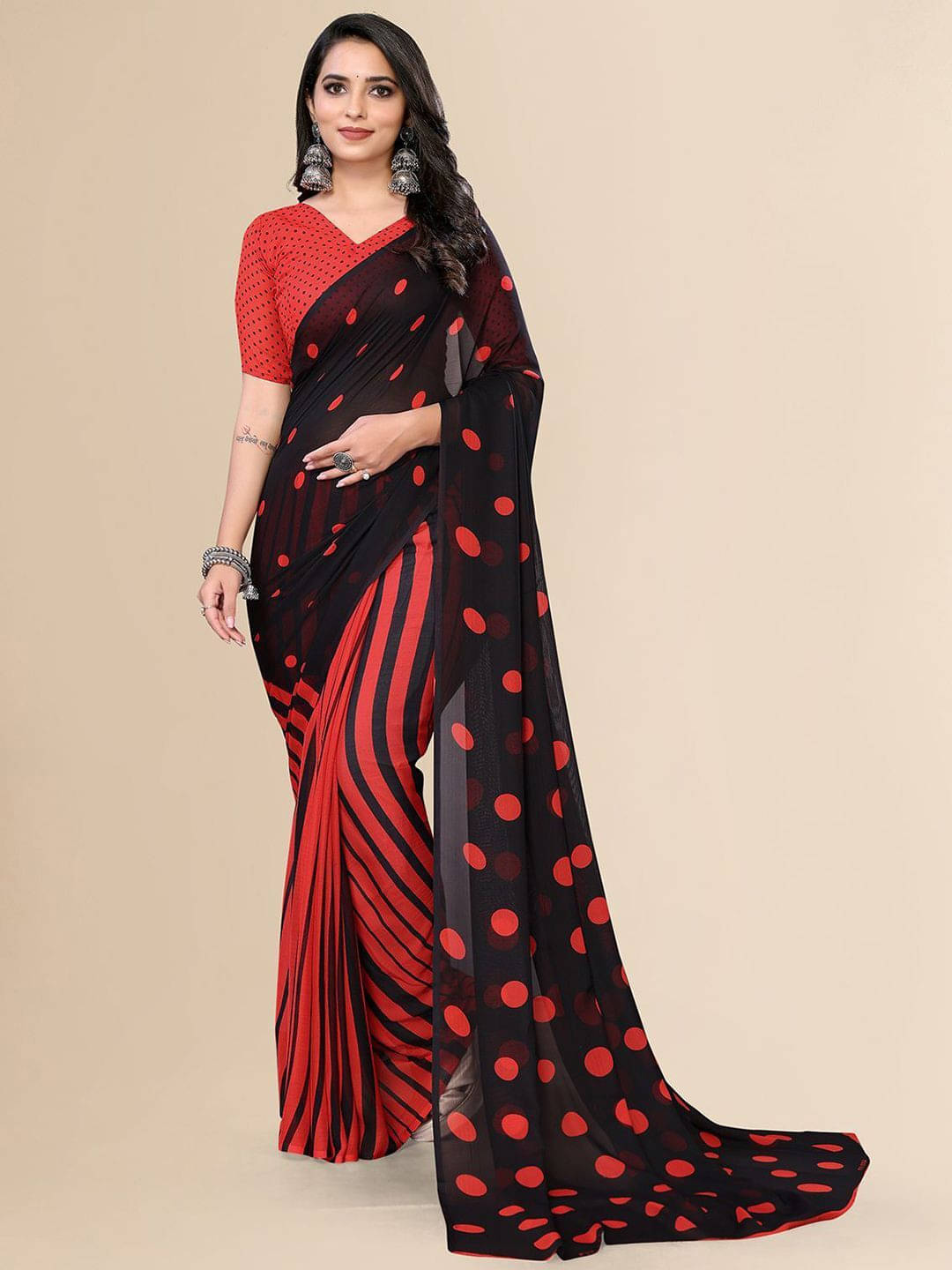     			ANAND SAREES Georgette Printed Saree With Unstitched Blouse Piece ( Red )