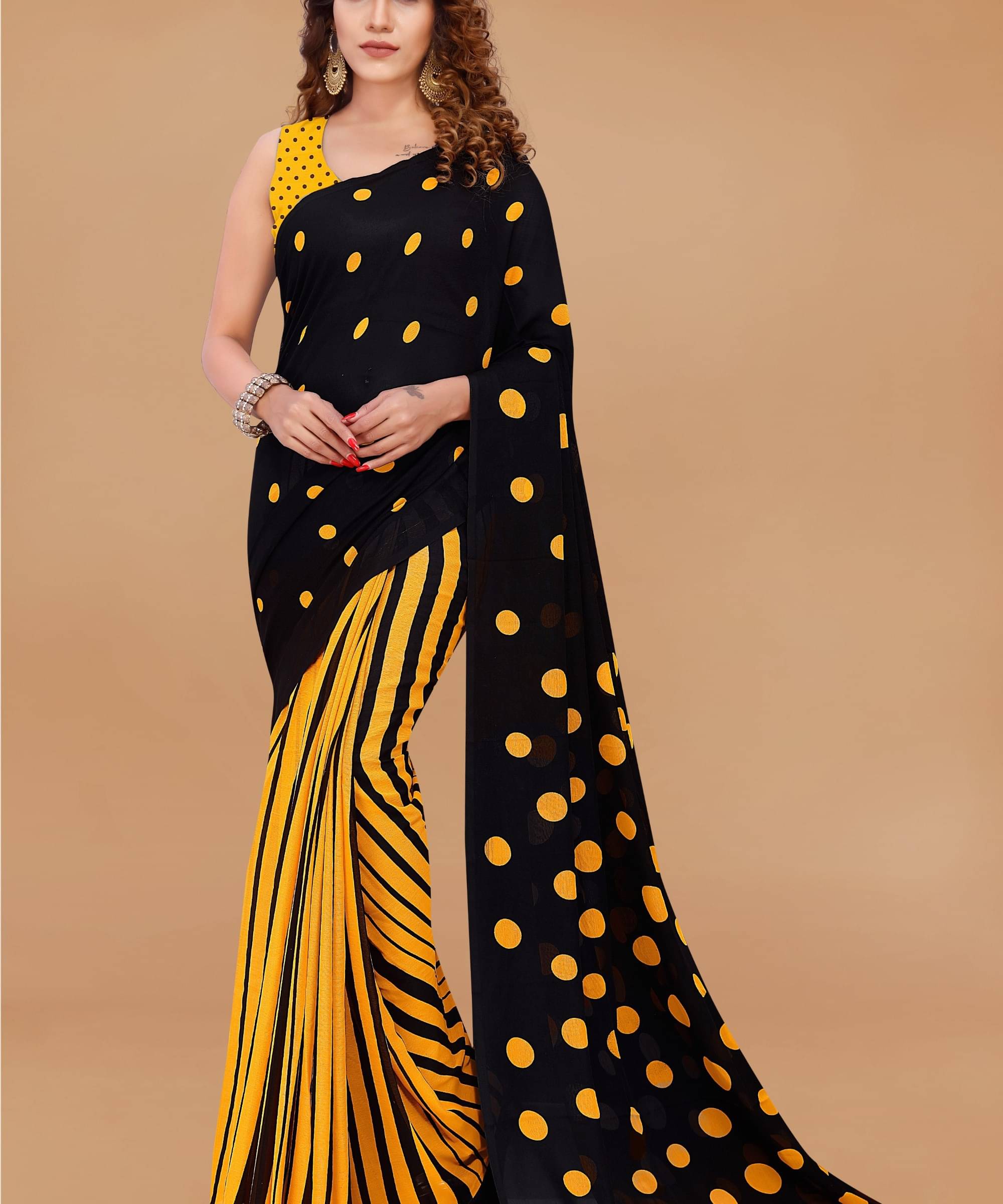 ANAND SAREES Georgette Printed Saree With Unstitched Blouse Piece ( Black ) ANAND SAREES Georgette Printed Saree With Unstitched Blouse Piece ( Black )