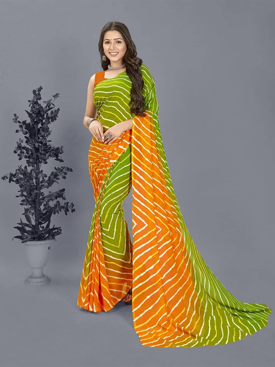 ANAND SAREES Georgette Printed Saree With Unstitched Blouse Piece ( Green ) ANAND SAREES Georgette Printed Saree With Unstitched Blouse Piece ( Green )