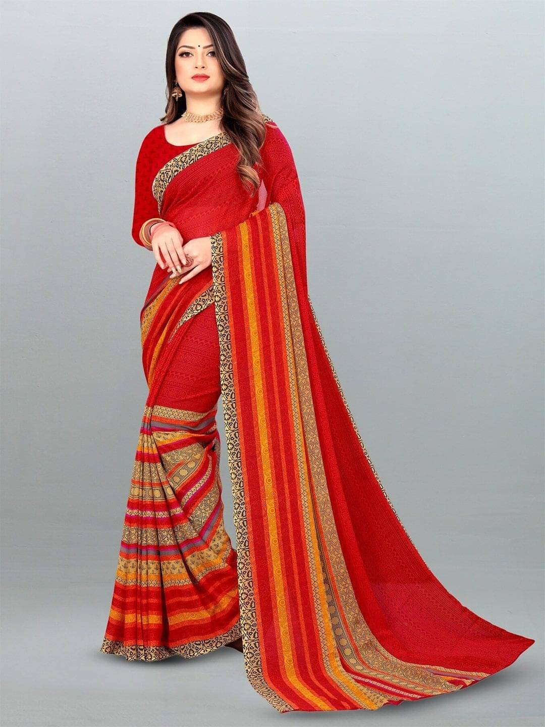     			ANAND SAREES Georgette Printed Saree With Unstitched Blouse Piece ( Red )