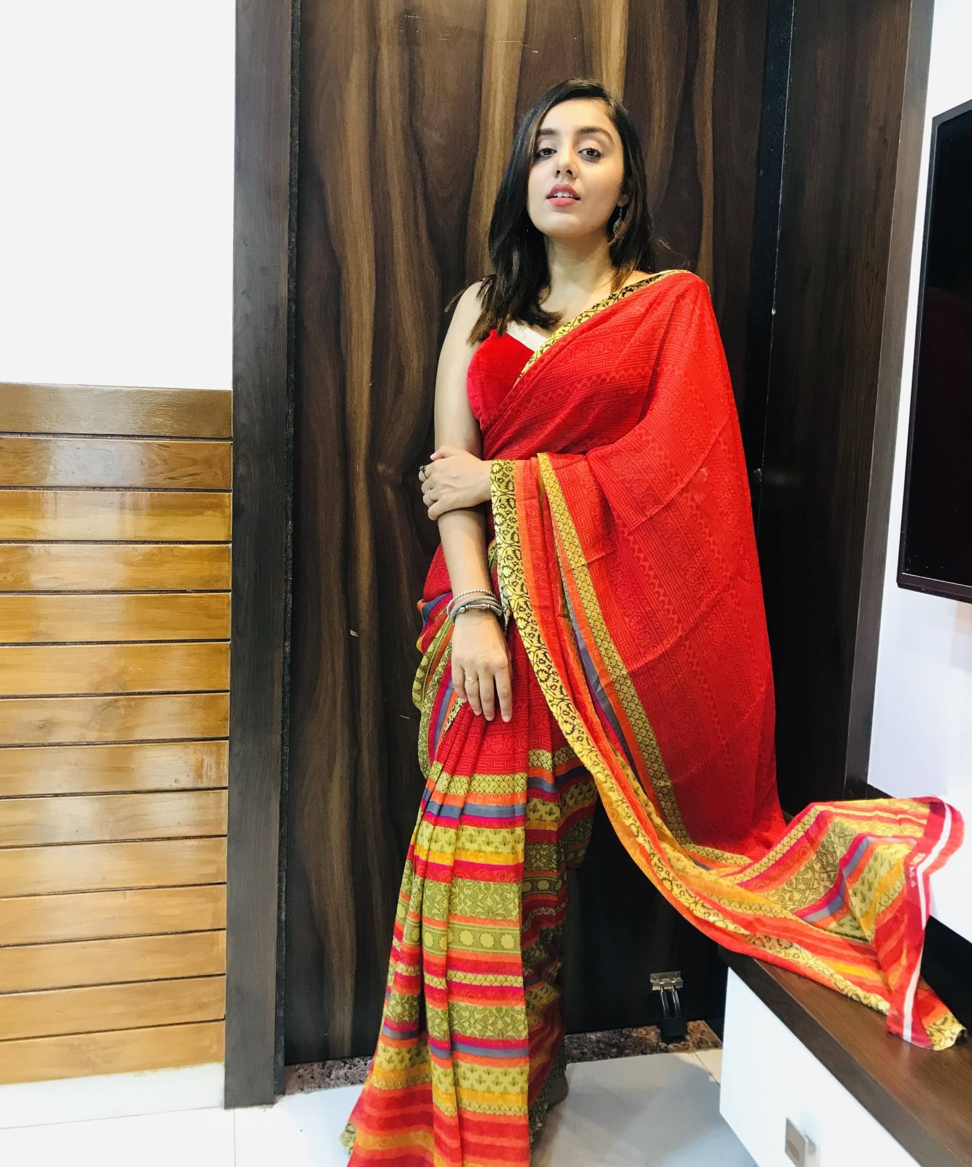     			ANAND SAREES Georgette Printed Saree With Unstitched Blouse Piece ( Red )