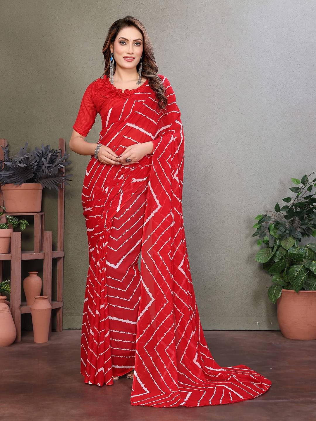     			ANAND SAREES Georgette Printed Saree With Unstitched Blouse Piece ( Red )