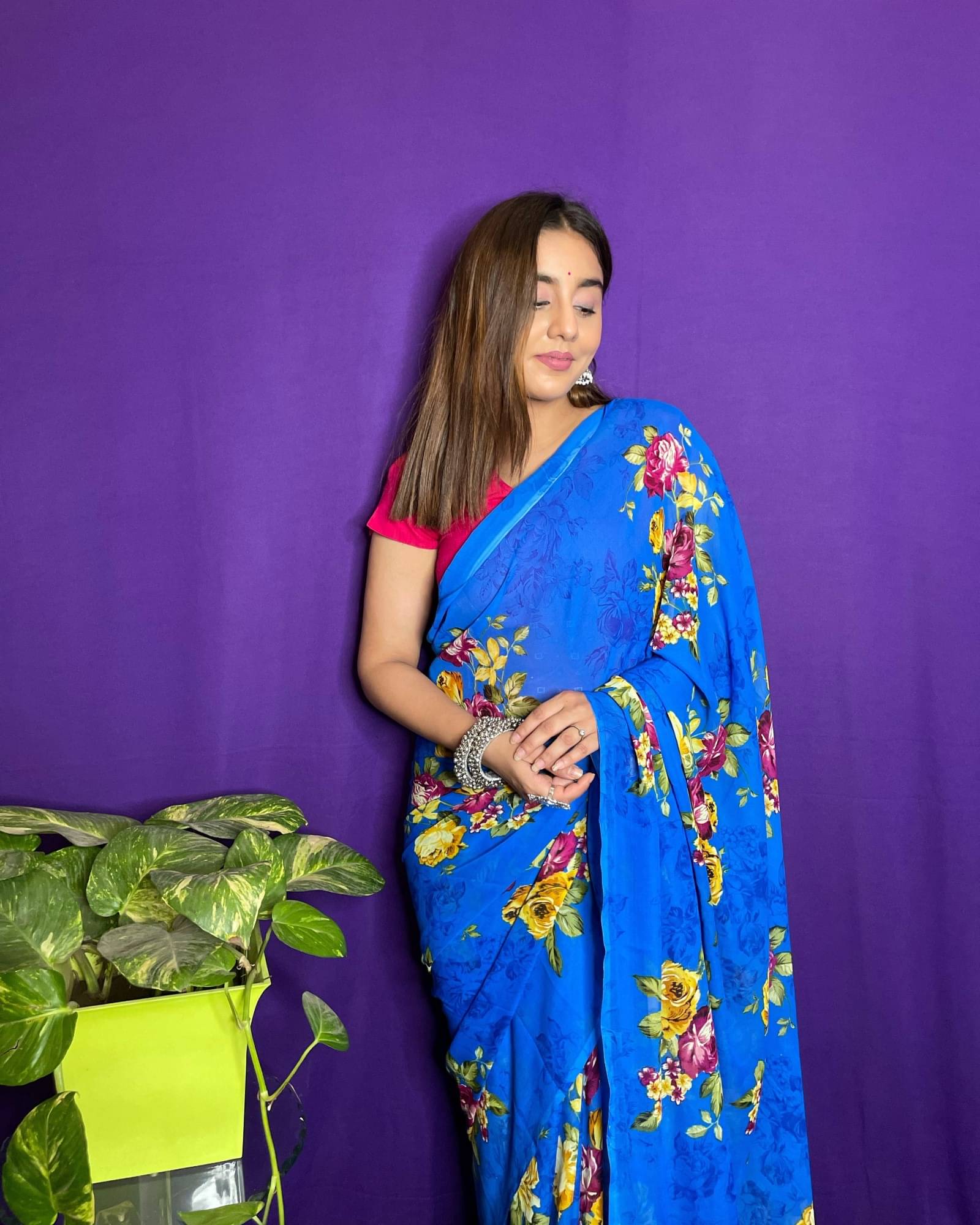 ANAND SAREES Georgette Printed Saree With Unstitched Blouse Piece ( Blue ) ANAND SAREES Georgette Printed Saree With Unstitched Blouse Piece ( Blue )