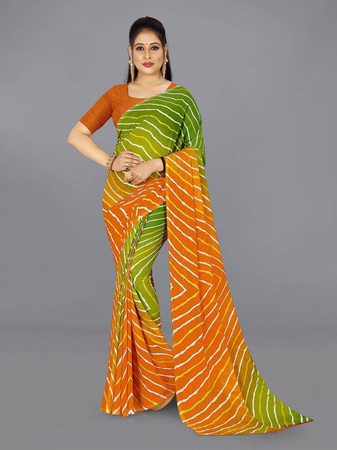 ANAND SAREES Georgette Printed Saree With Unstitched Blouse Piece ( Green ) ANAND SAREES Georgette Printed Saree With Unstitched Blouse Piece ( Green )