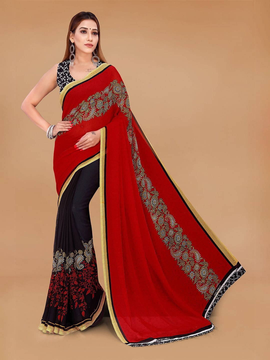     			ANAND SAREES Georgette Printed Saree With Unstitched Blouse Piece ( Red )