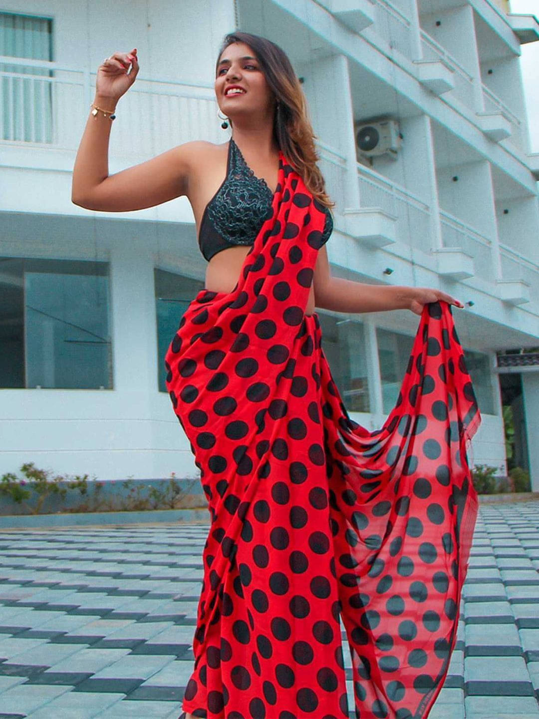     			ANAND SAREES Georgette Printed Saree With Unstitched Blouse Piece ( Red )