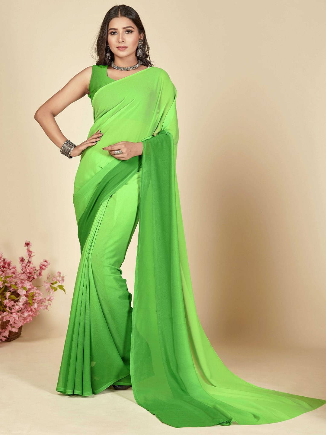     			ANAND SAREES Georgette Printed Saree With Unstitched Blouse Piece ( Green )