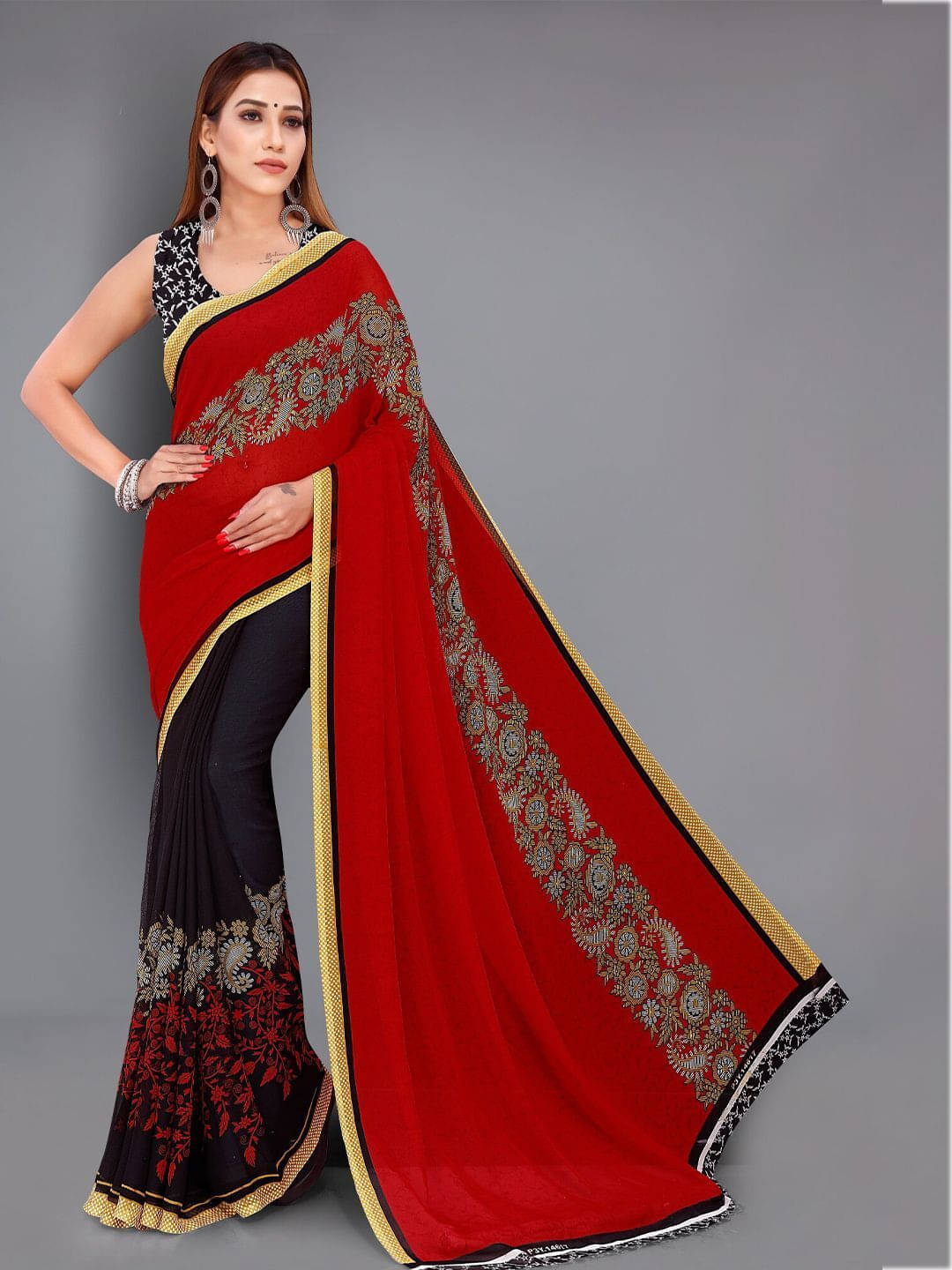     			ANAND SAREES Georgette Printed Saree With Unstitched Blouse Piece ( Red )