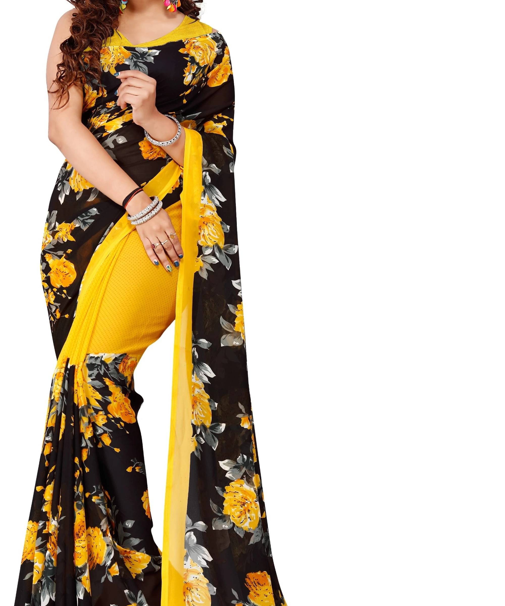 ANAND SAREES Georgette Printed Saree With Unstitched Blouse Piece ( Multicolor ) ANAND SAREES Georgette Printed Saree With Unstitched Blouse Piece ( Multicolor )