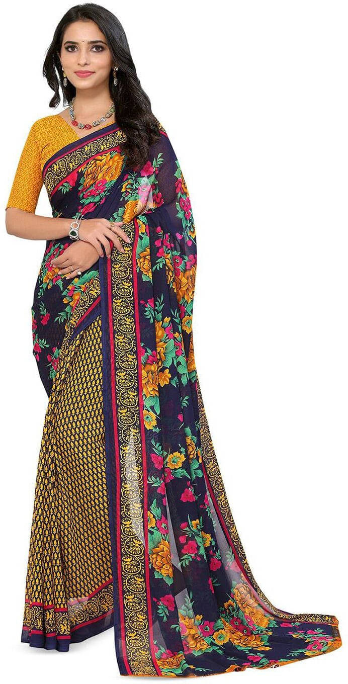 ANAND SAREES Georgette Printed Saree With Unstitched Blouse Piece ( Blue ) ANAND SAREES Georgette Printed Saree With Unstitched Blouse Piece ( Blue )