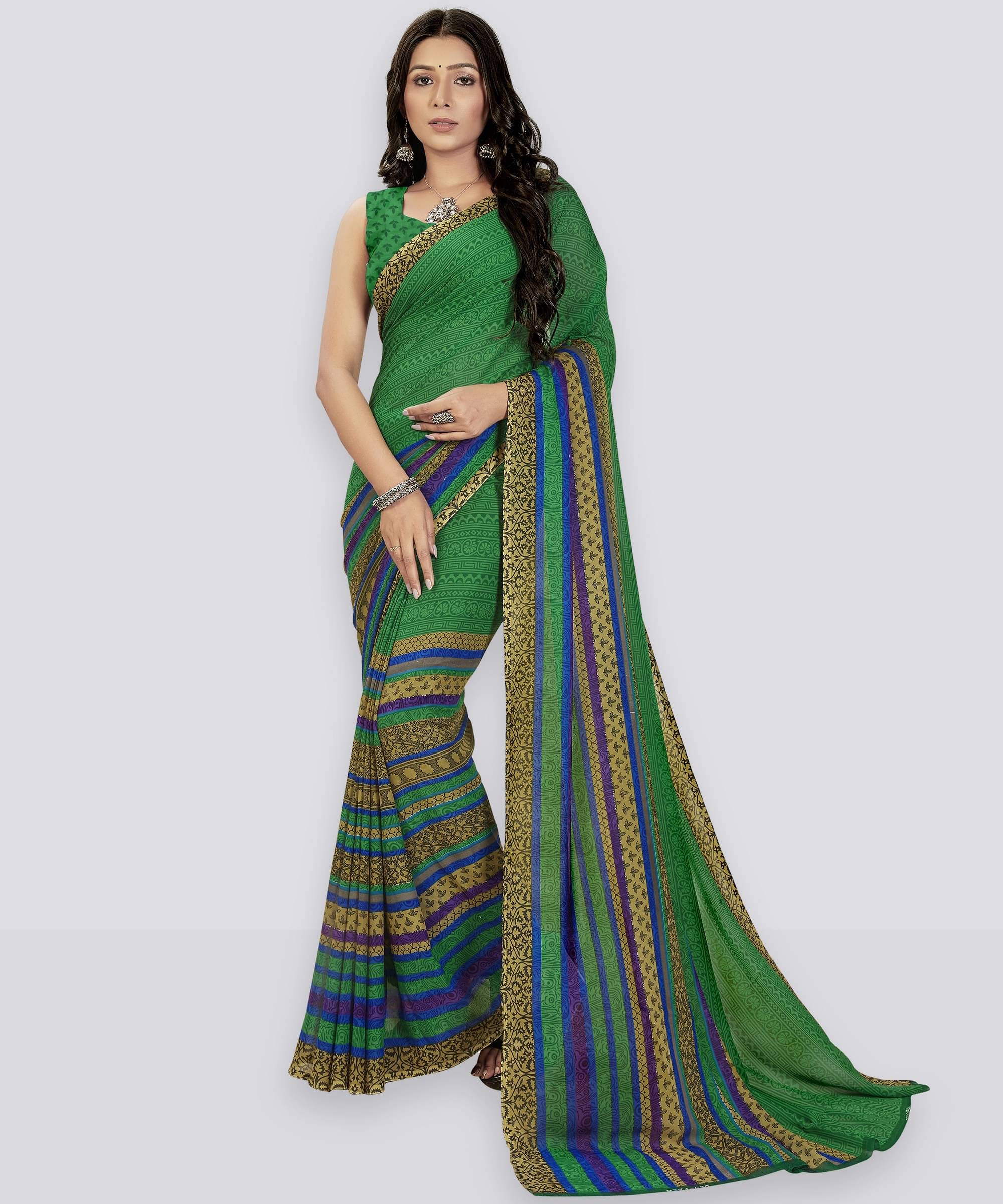     			ANAND SAREES Georgette Printed Saree With Unstitched Blouse Piece ( Green )