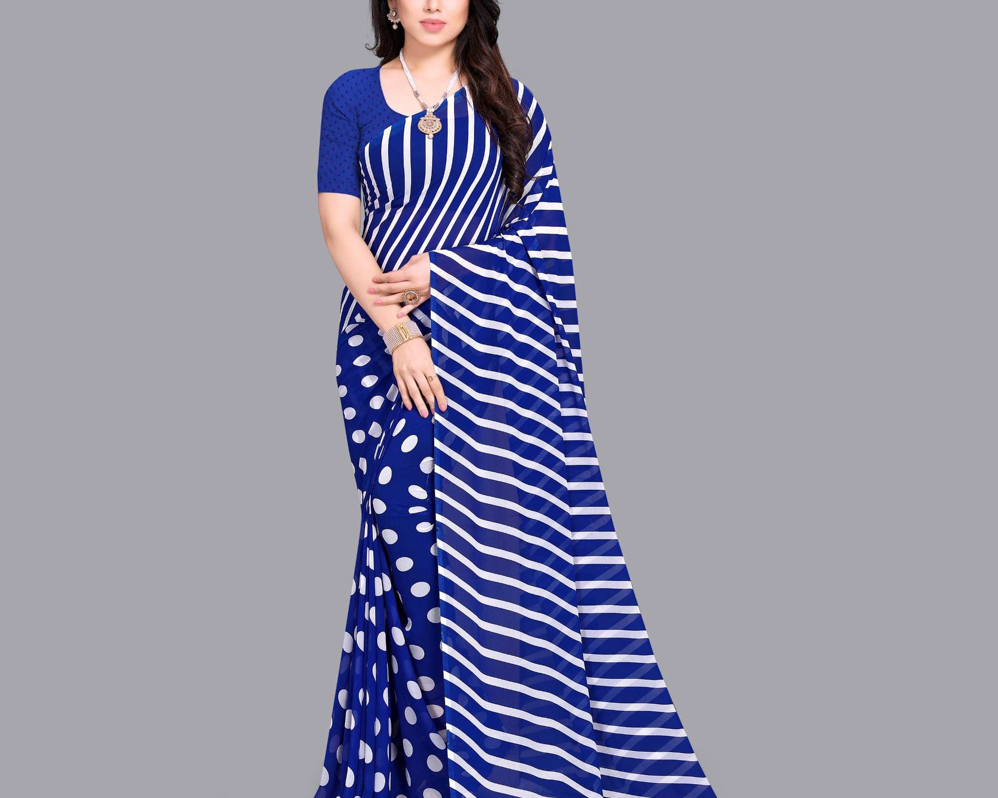 ANAND SAREES Georgette Printed Saree With Unstitched Blouse Piece ( Blue ) ANAND SAREES Georgette Printed Saree With Unstitched Blouse Piece ( Blue )