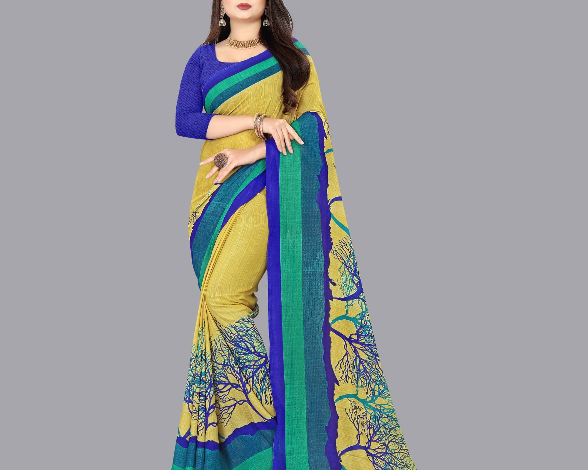 ANAND SAREES Georgette Printed Saree With Unstitched Blouse Piece ( Beige ) ANAND SAREES Georgette Printed Saree With Unstitched Blouse Piece ( Beige )
