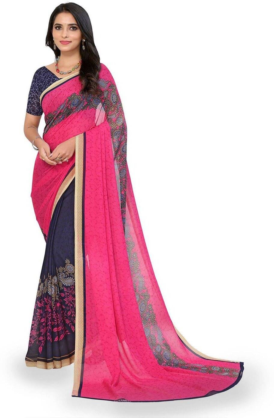     			ANAND SAREES Georgette Printed Saree With Unstitched Blouse Piece ( Pink )