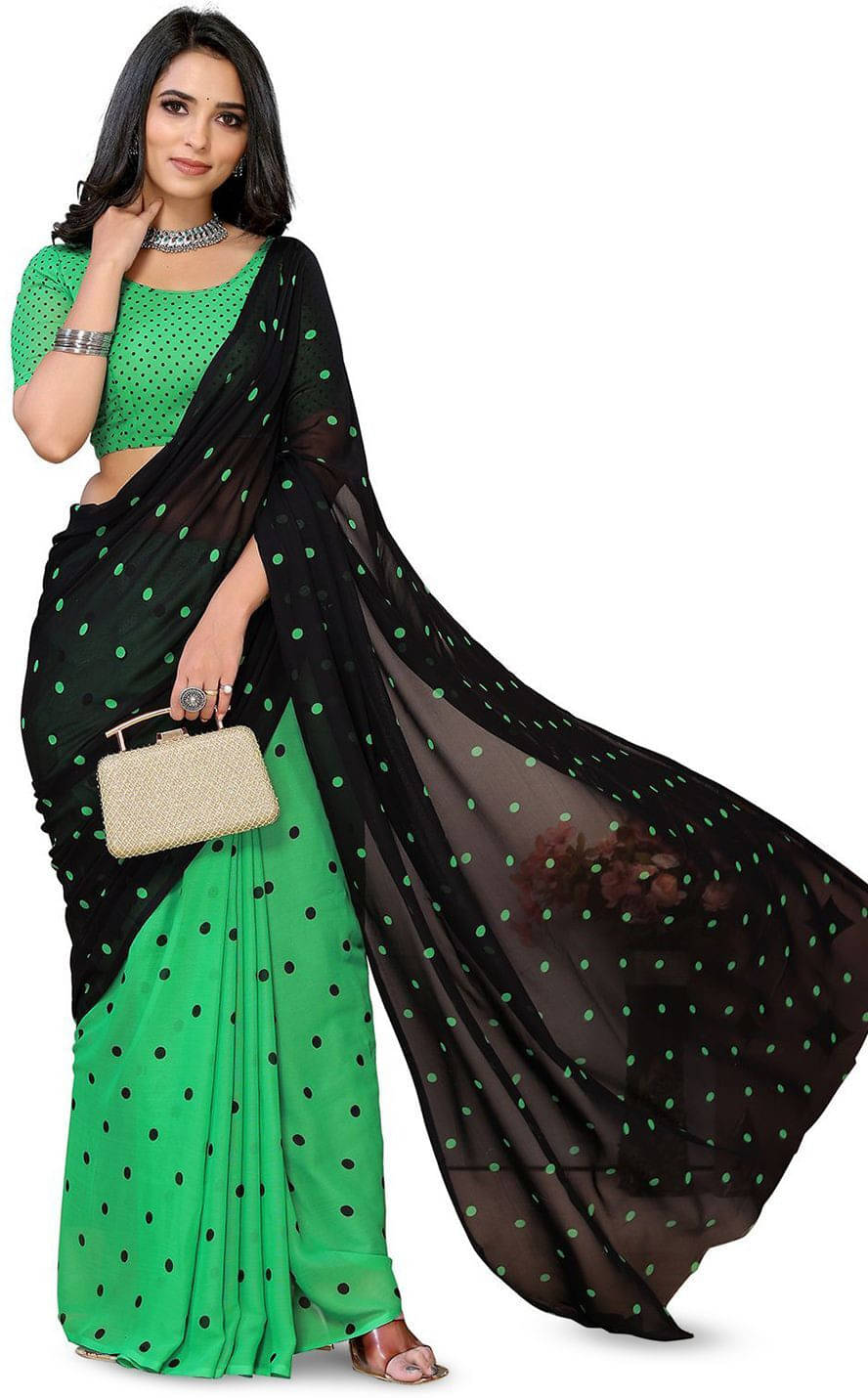     			ANAND SAREES Georgette Printed Saree With Unstitched Blouse Piece ( Green )