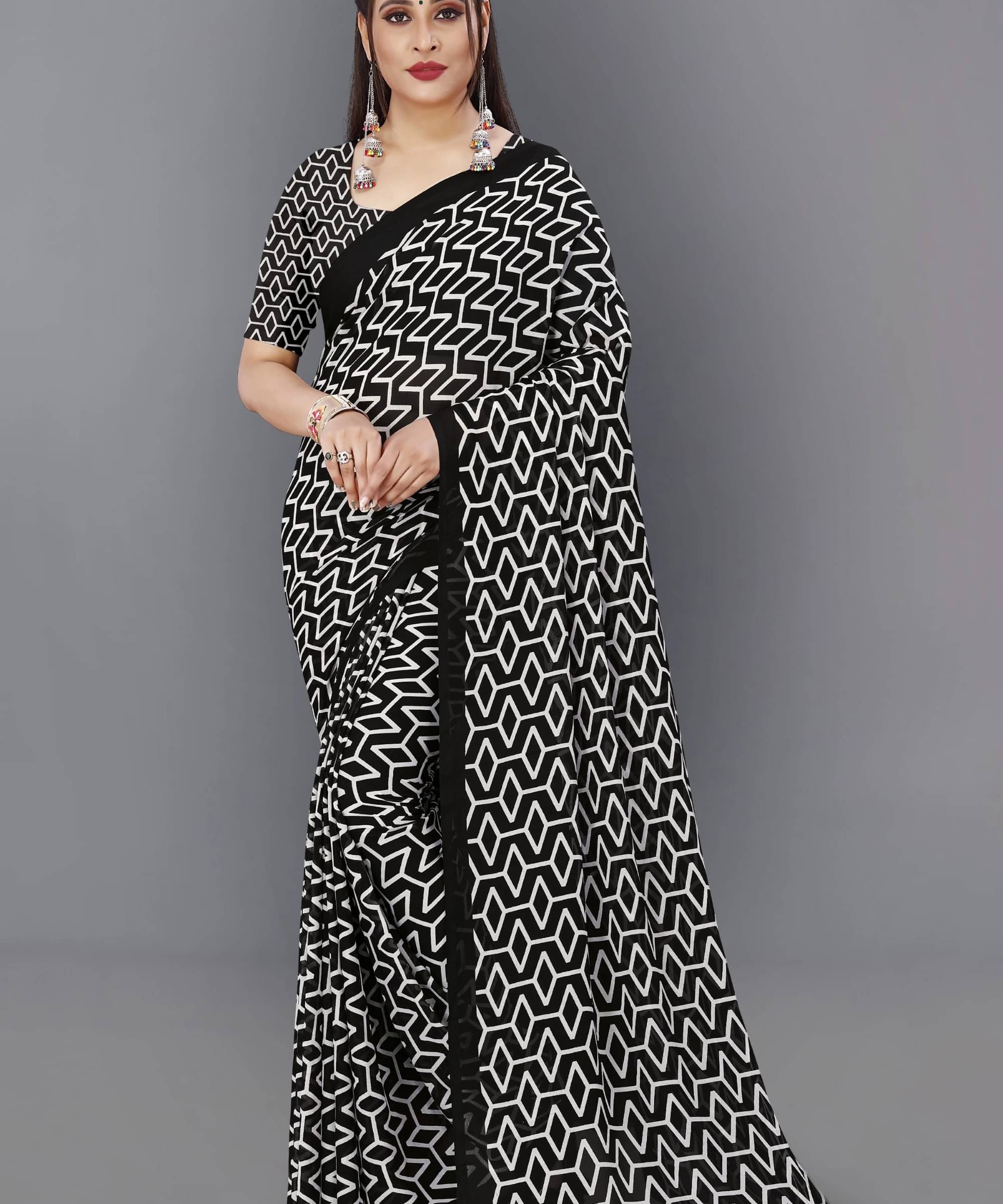     			ANAND SAREES Georgette Printed Saree With Unstitched Blouse Piece ( Black )