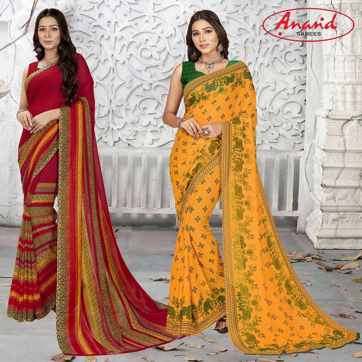     			ANAND SAREES Georgette Printed Saree With Unstitched Blouse Piece ( Multicolor )