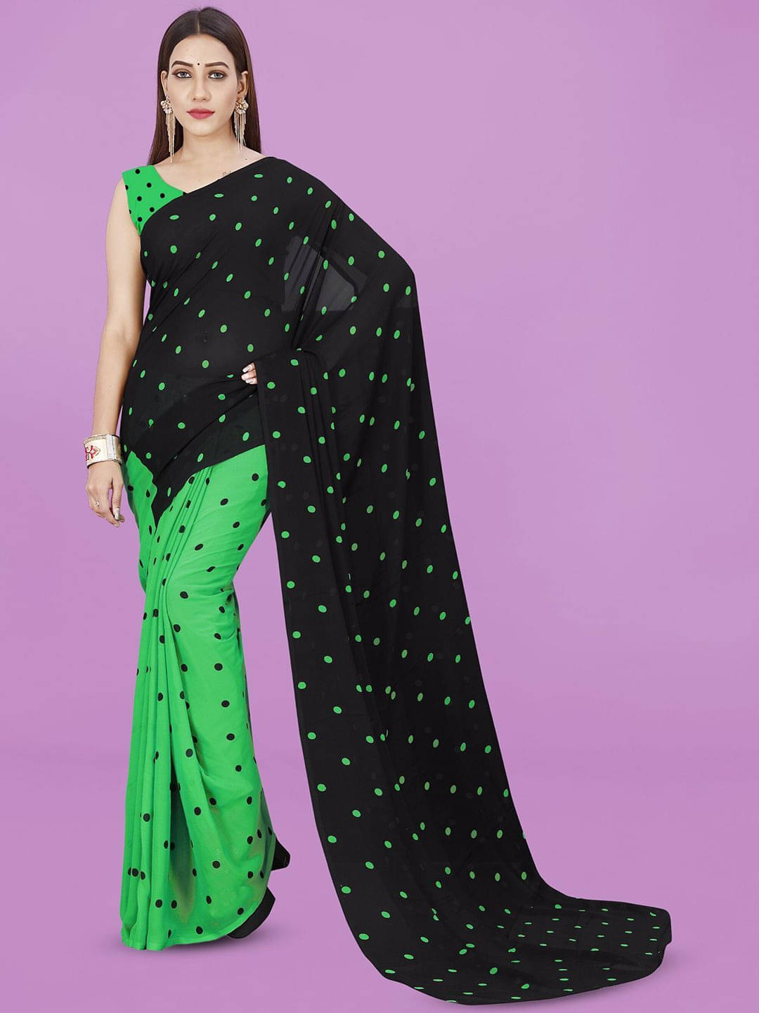     			ANAND SAREES Georgette Printed Saree With Unstitched Blouse Piece ( Green )