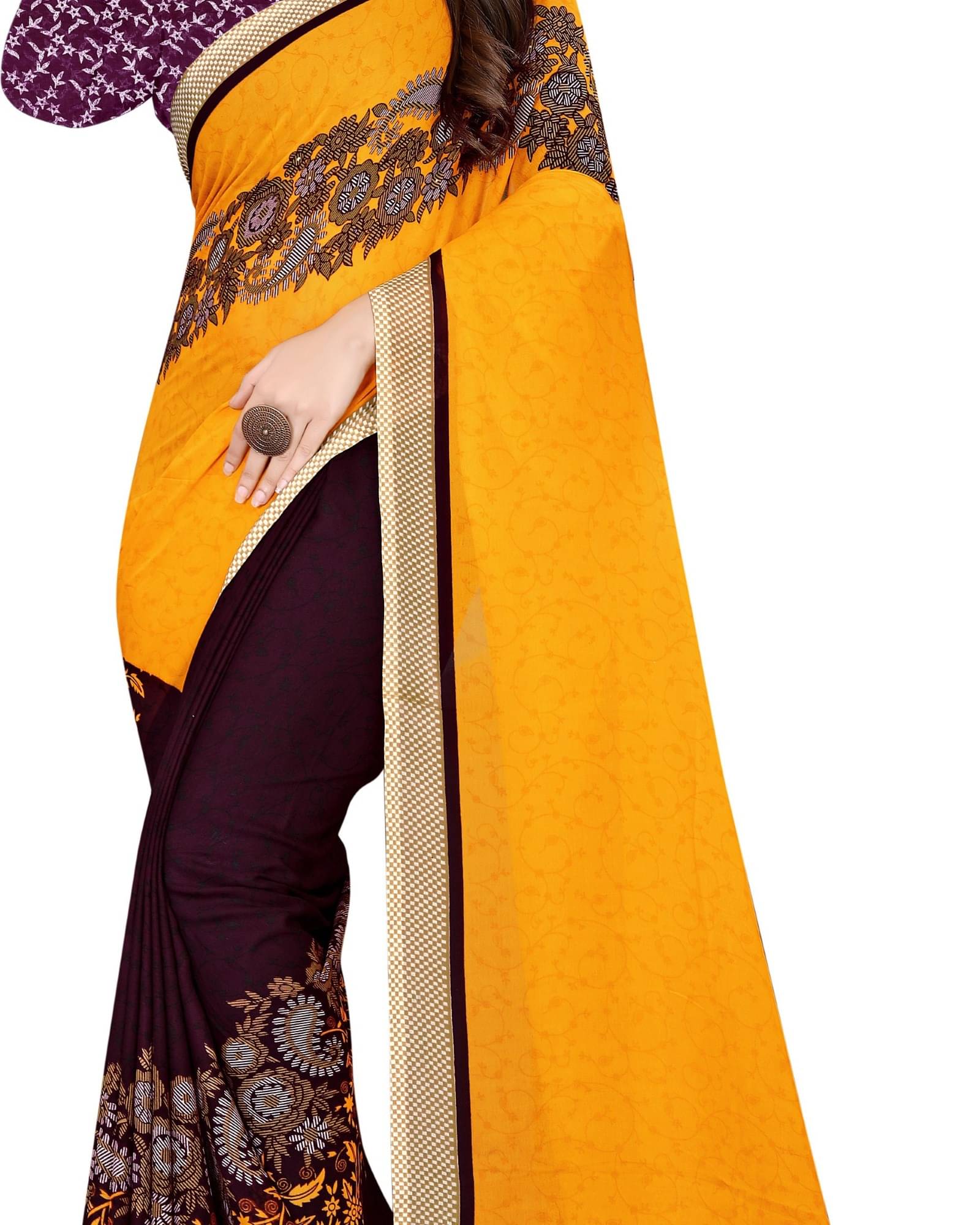     			ANAND SAREES Georgette Printed Saree With Unstitched Blouse Piece ( Yellow )