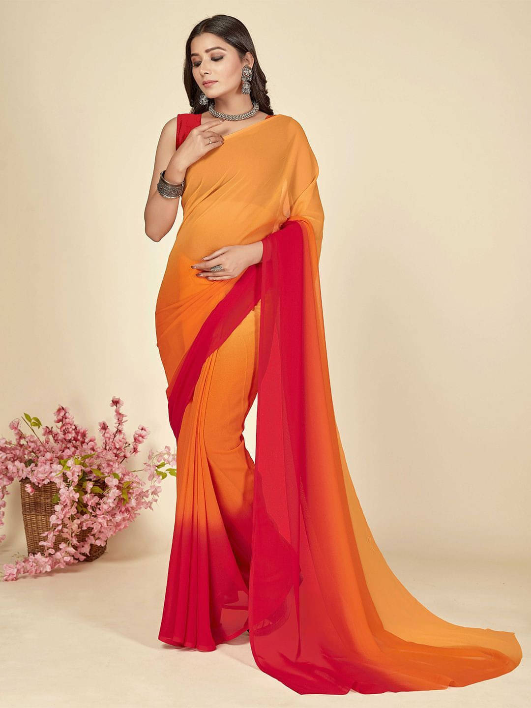     			ANAND SAREES Georgette Printed Saree With Unstitched Blouse Piece ( Pink )