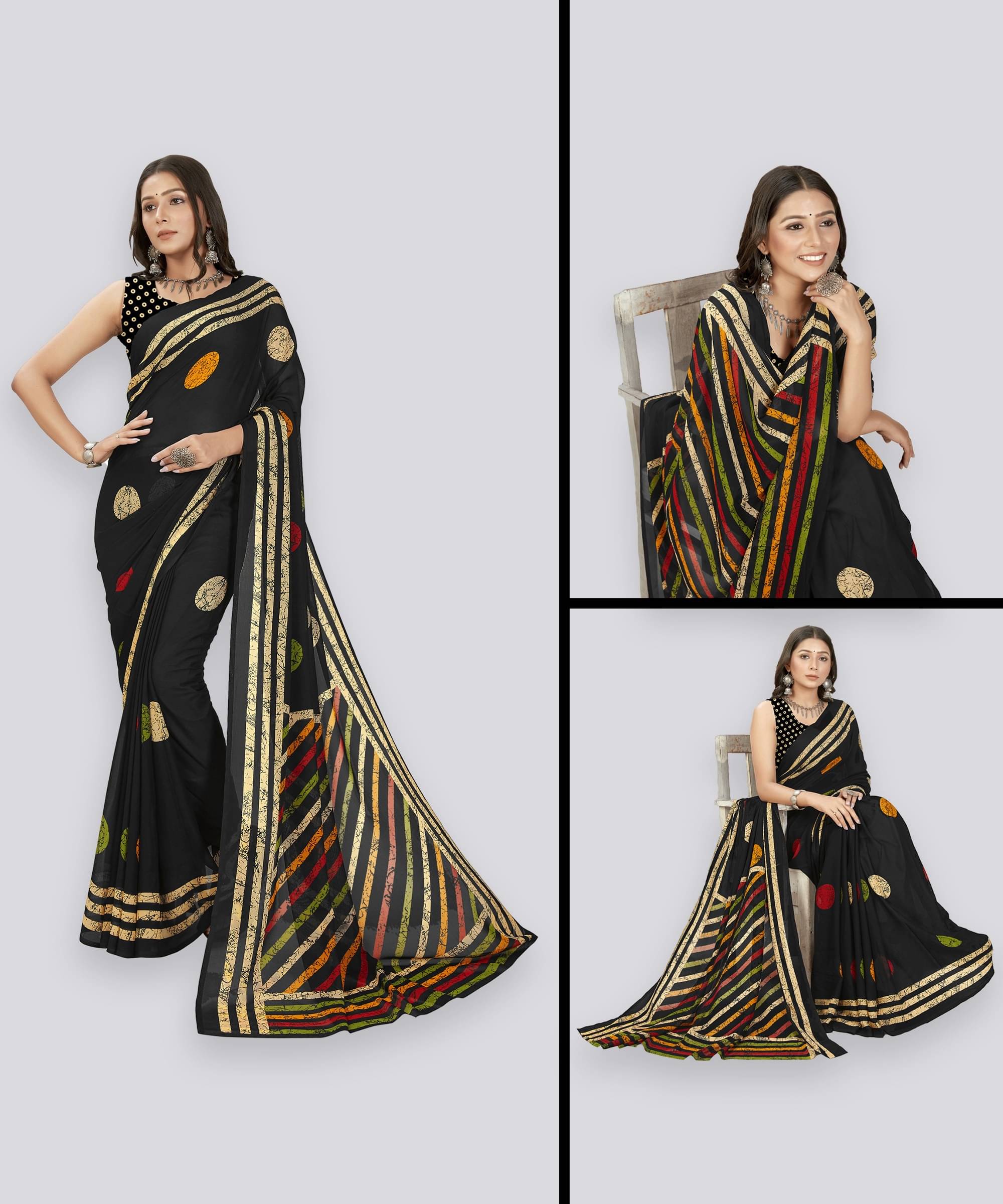     			ANAND SAREES Georgette Printed Saree With Unstitched Blouse Piece ( Black )