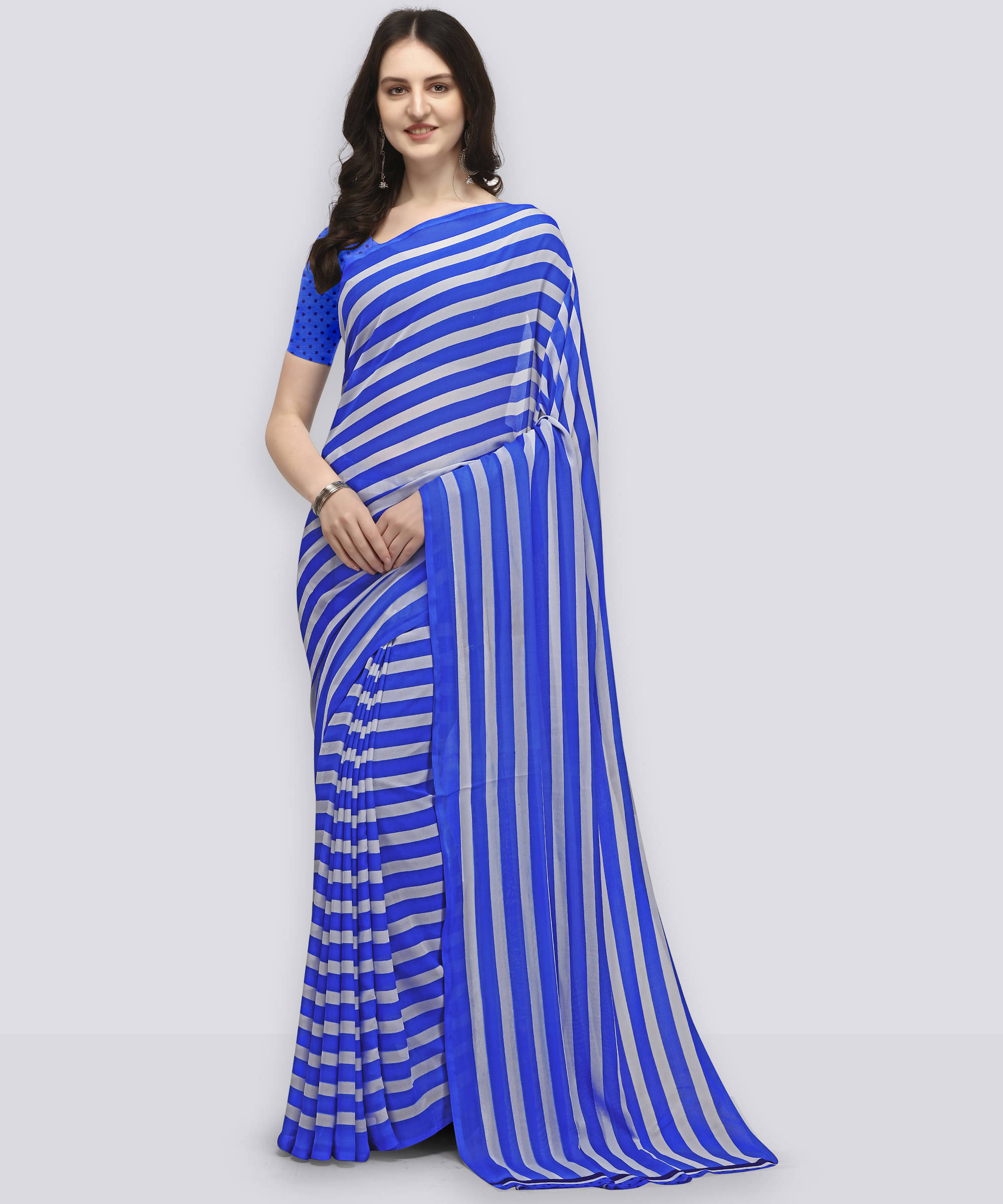 ANAND SAREES Georgette Printed Saree With Unstitched Blouse Piece ( Blue ) ANAND SAREES Georgette Printed Saree With Unstitched Blouse Piece ( Blue )