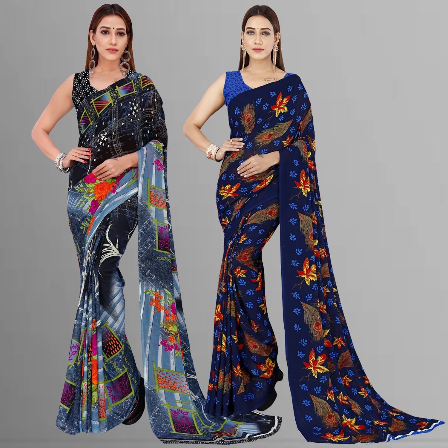     			ANAND SAREES Georgette Printed Saree With Unstitched Blouse Piece ( Multicolor )