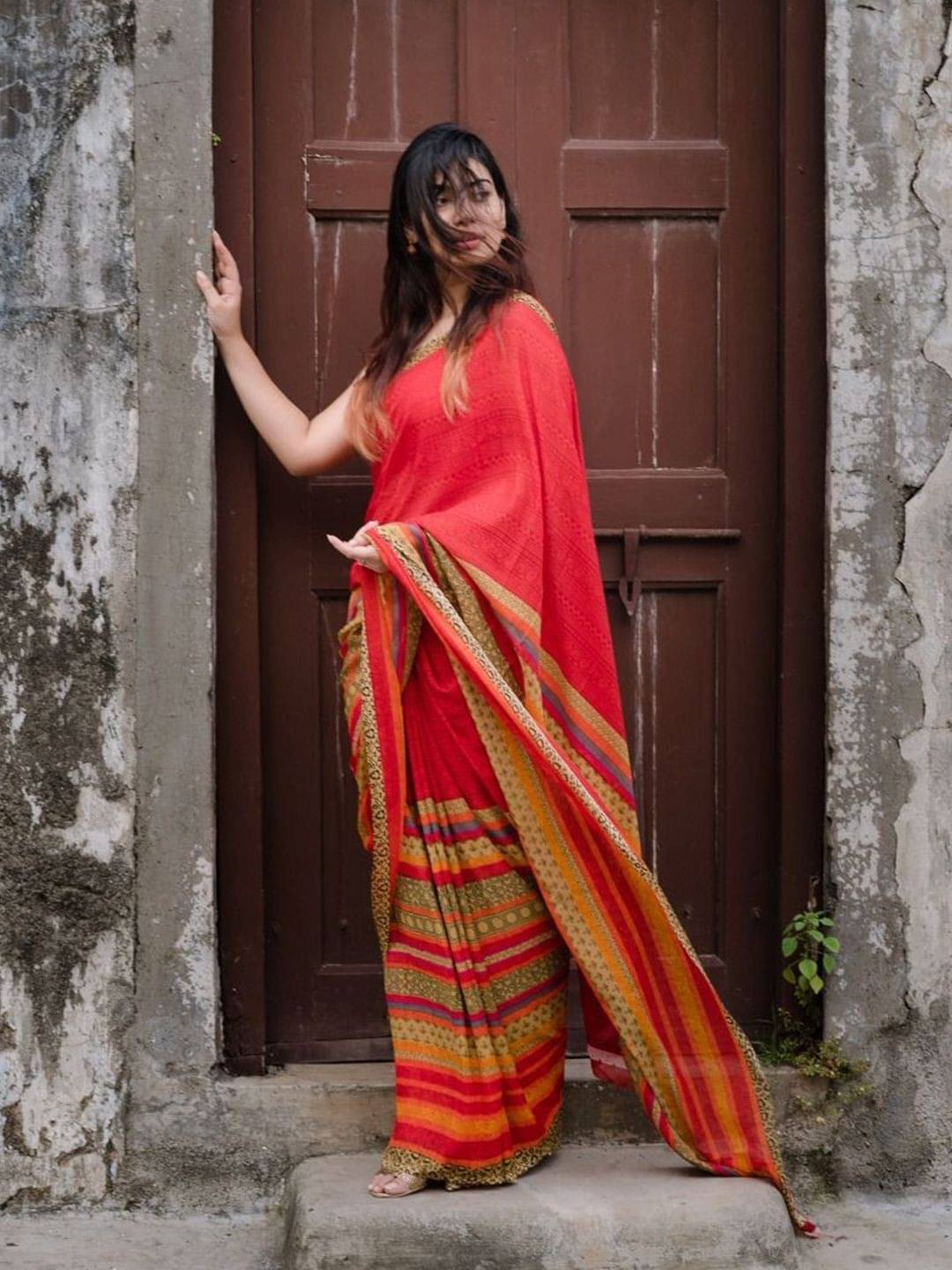     			ANAND SAREES Georgette Printed Saree With Unstitched Blouse Piece ( Red )