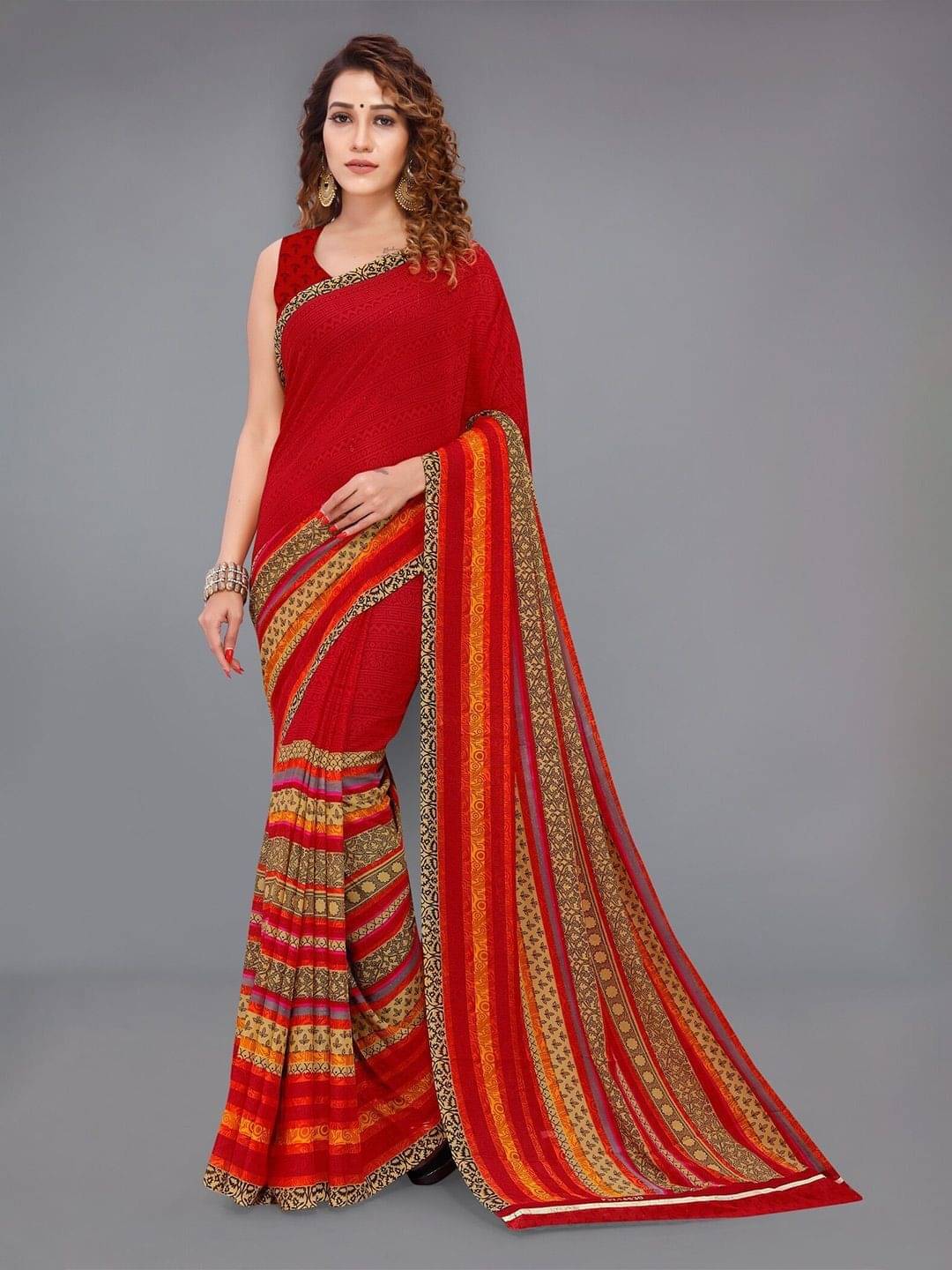     			ANAND SAREES Georgette Printed Saree With Unstitched Blouse Piece ( Red )