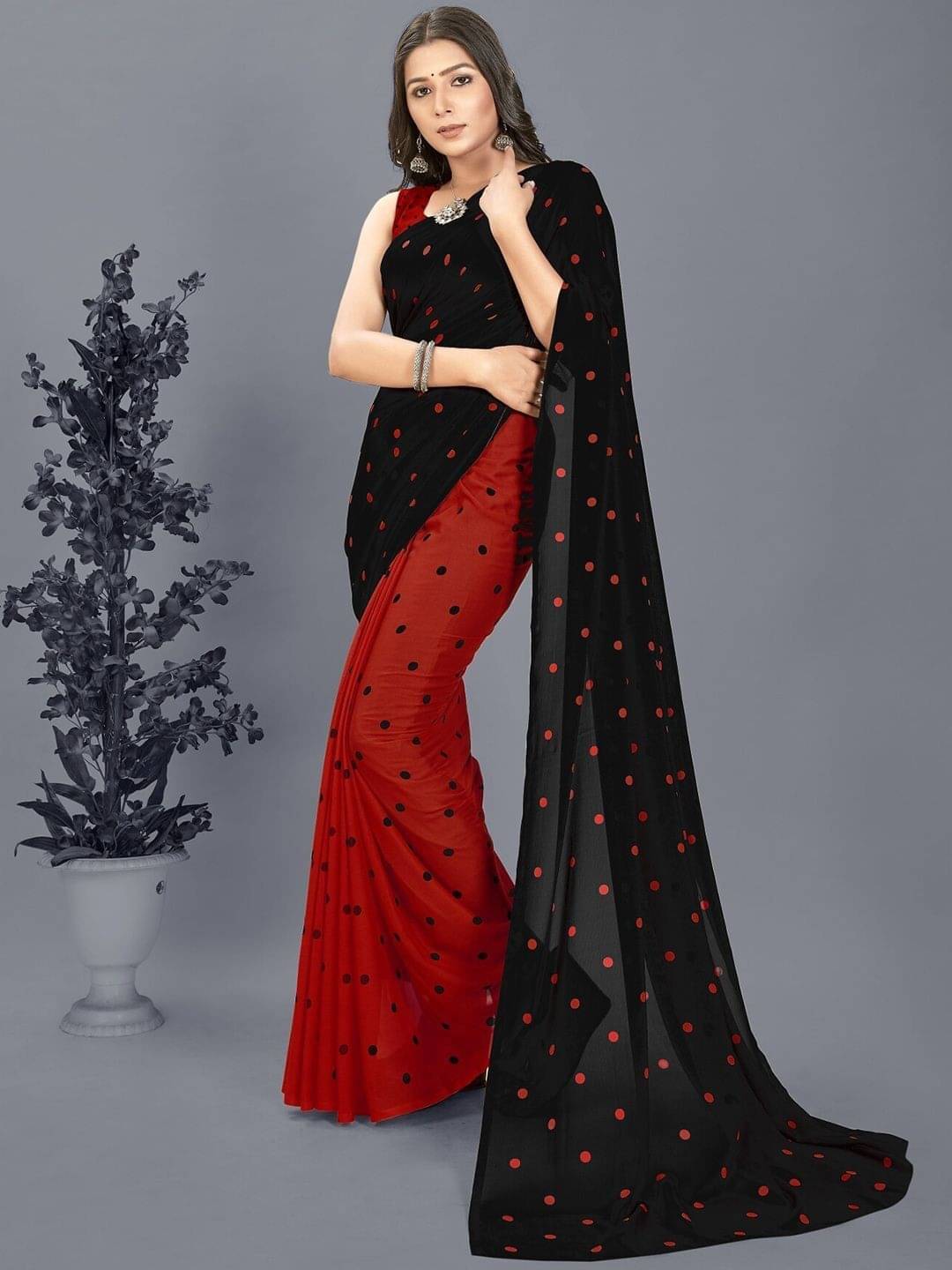     			ANAND SAREES Georgette Printed Saree With Unstitched Blouse Piece ( Red )