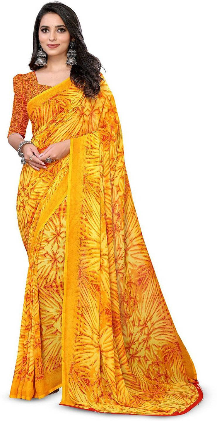     			ANAND SAREES Georgette Printed Saree With Unstitched Blouse Piece ( Yellow )