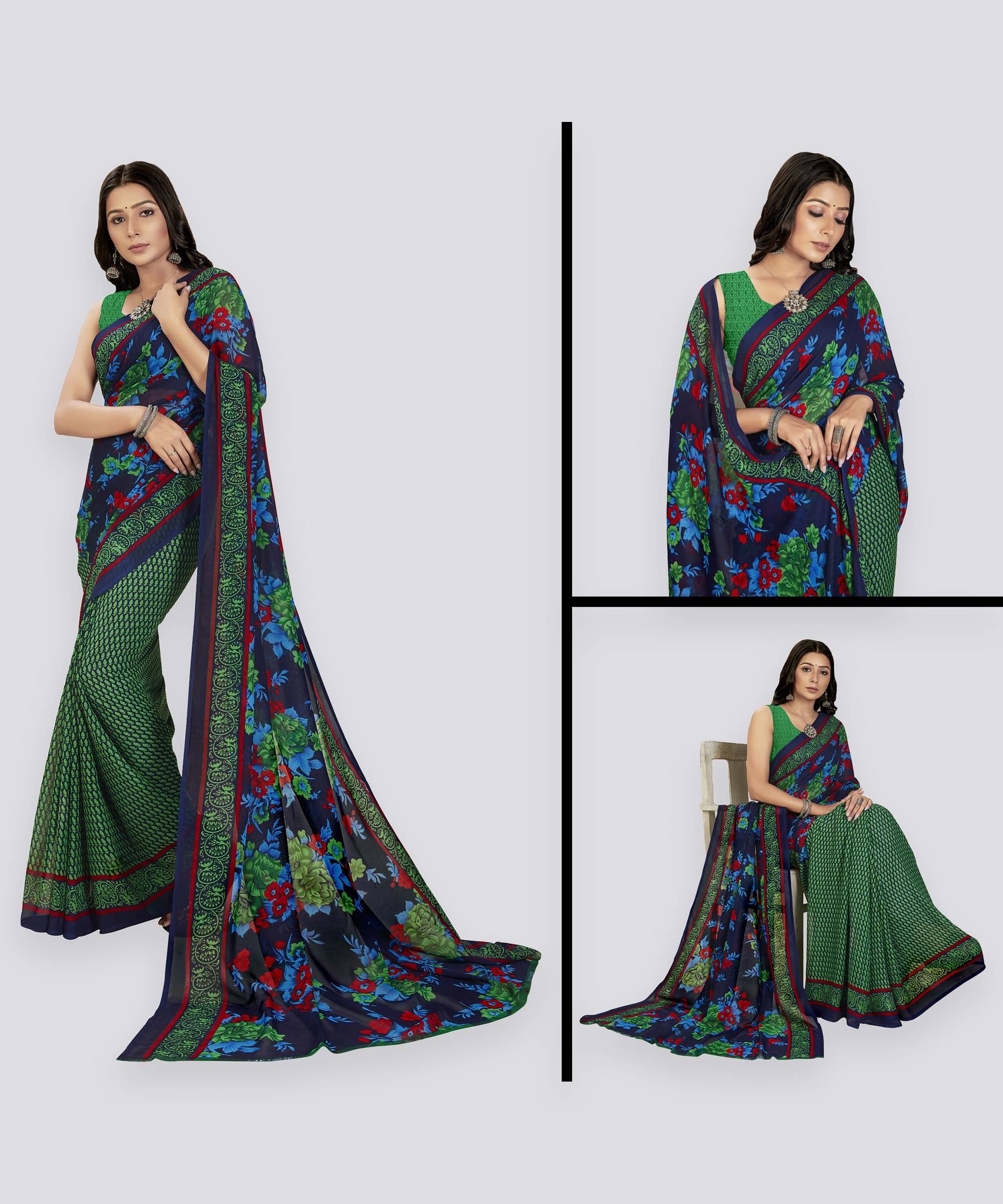     			ANAND SAREES Georgette Printed Saree With Unstitched Blouse Piece ( Multicolor )