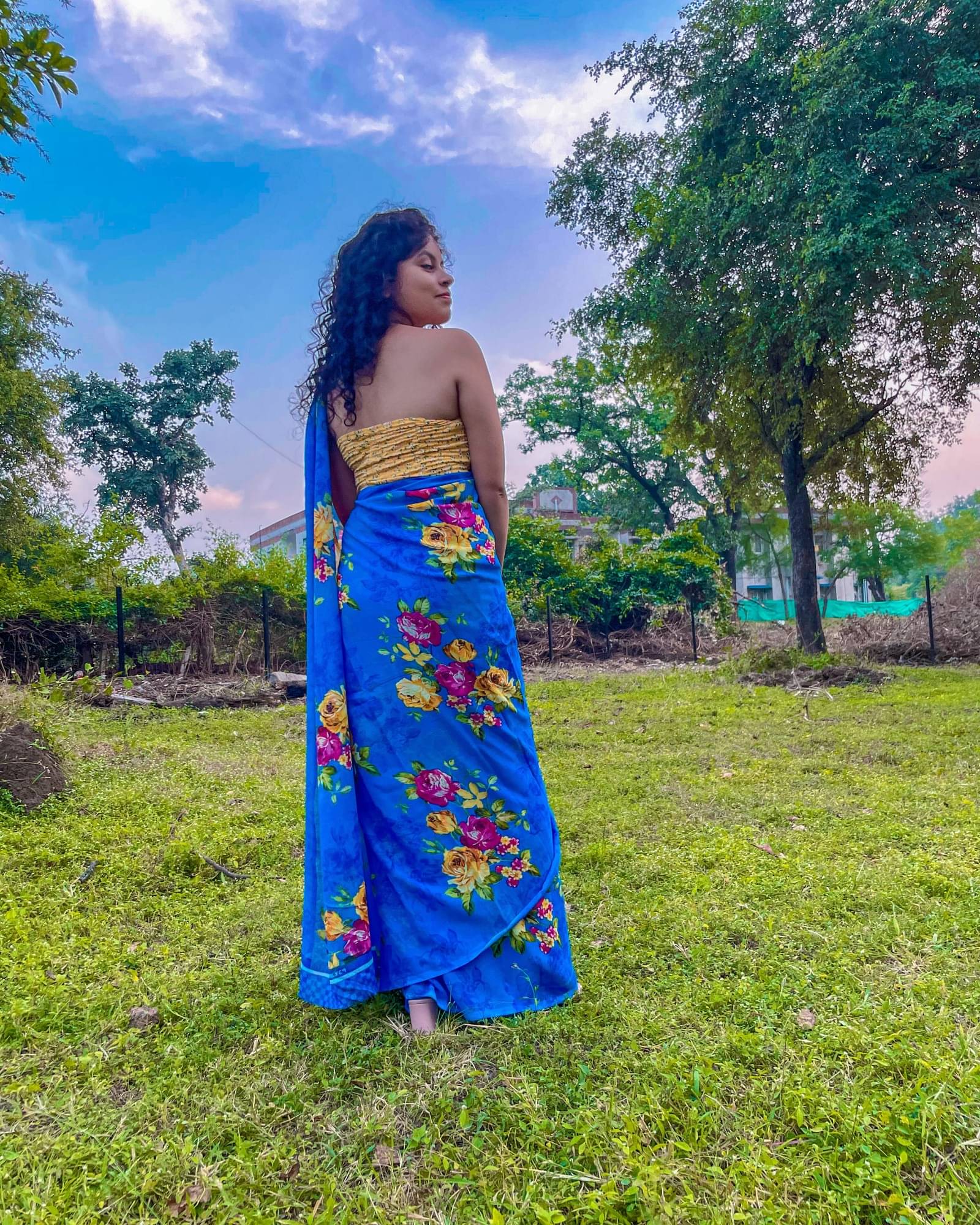     			ANAND SAREES Georgette Printed Saree With Unstitched Blouse Piece ( Blue )