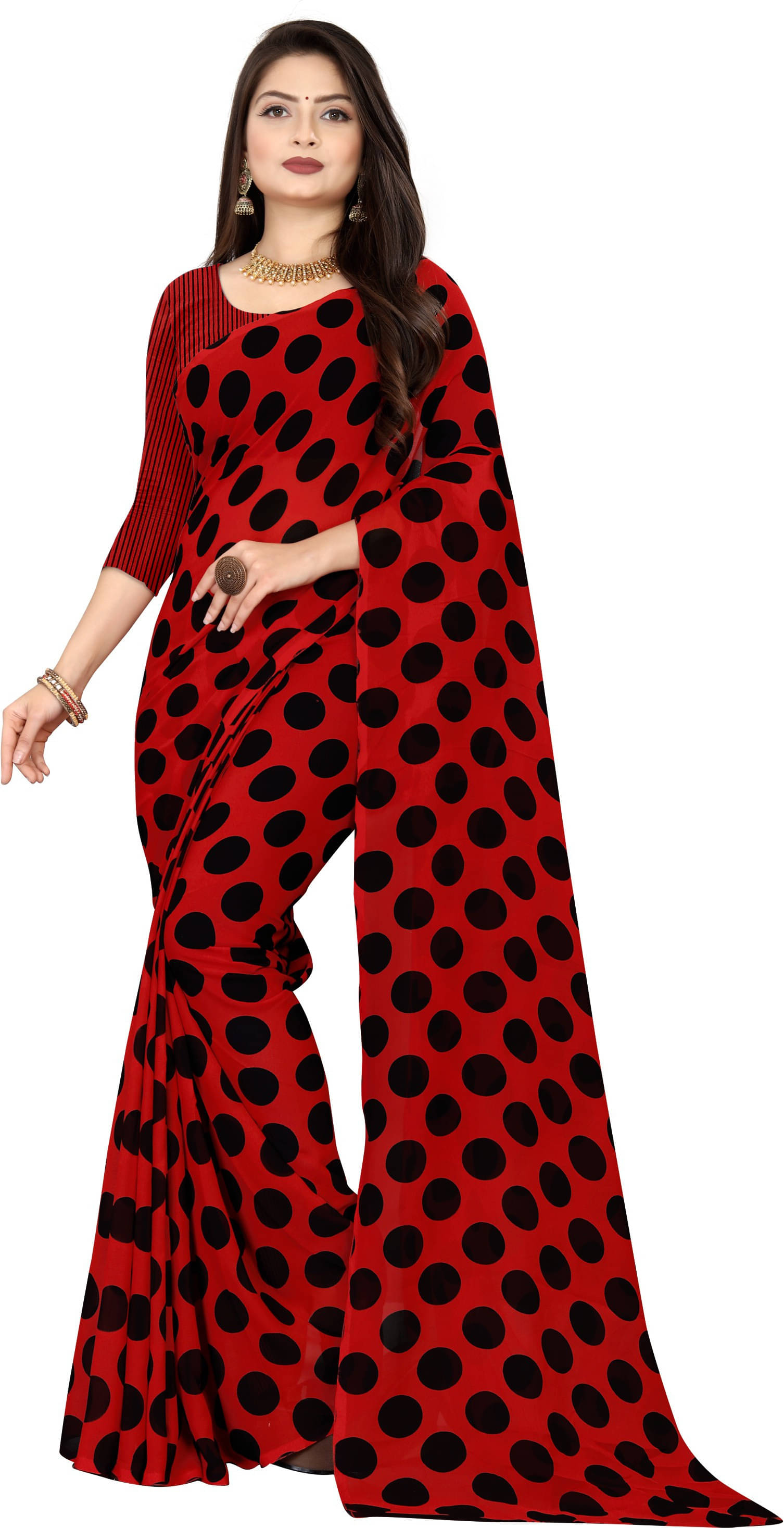 ANAND SAREES Georgette Printed Saree With Unstitched Blouse Piece ( Red ) ANAND SAREES Georgette Printed Saree With Unstitched Blouse Piece ( Red )