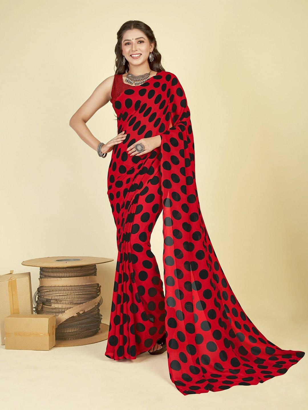     			ANAND SAREES Georgette Printed Saree With Unstitched Blouse Piece ( Red )
